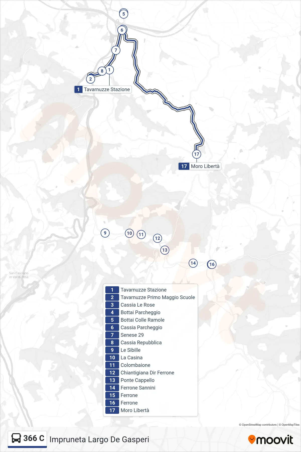 Linea 366 C tram (Impruneta Largo De Gasperi) - Percorsi e fermate sulla mappa