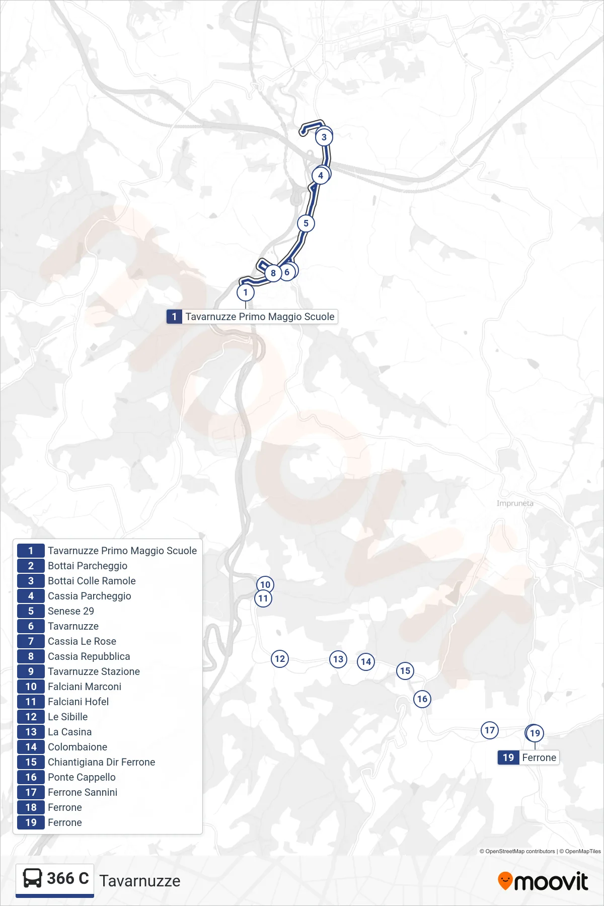 Linea 366 C tram (Tavarnuzze) - Percorsi e fermate sulla mappa