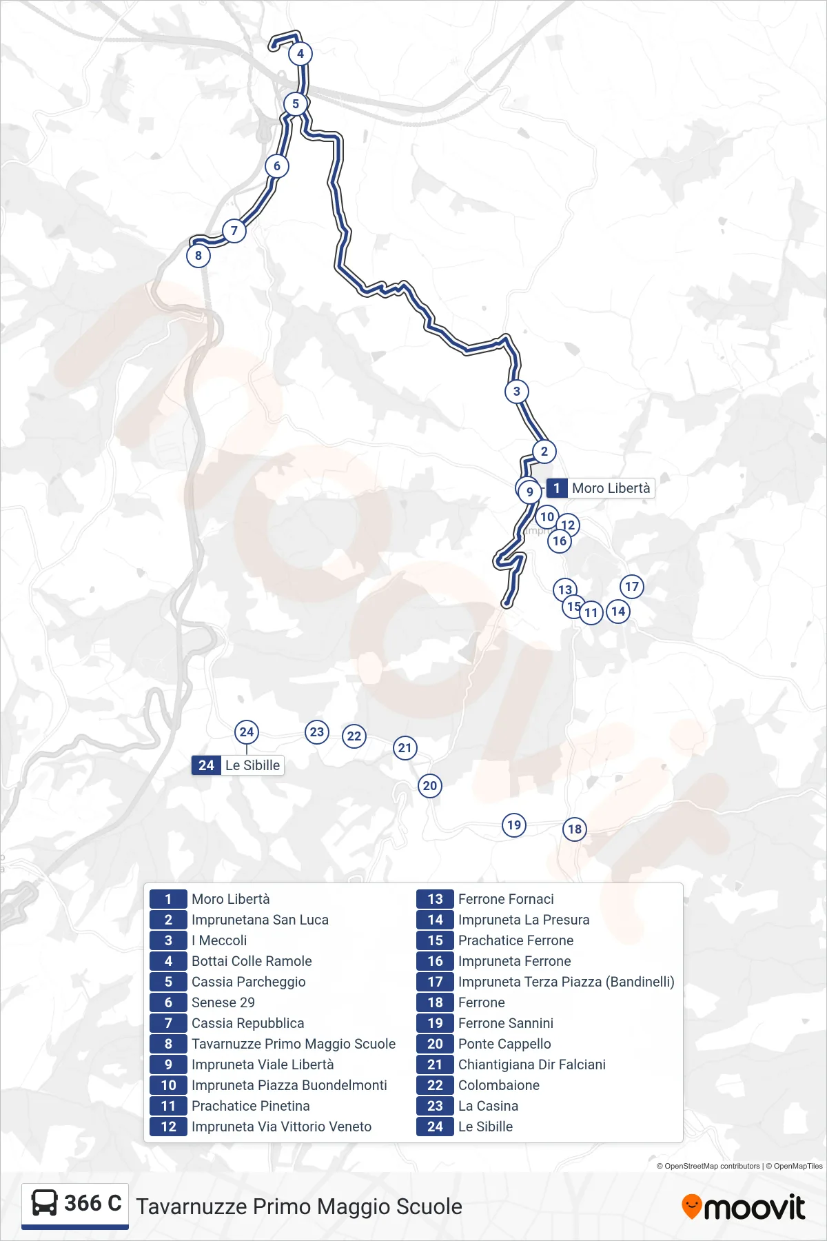 Linea 366 C tram (Tavarnuzze Primo Maggio Scuole) - Percorsi e fermate sulla mappa