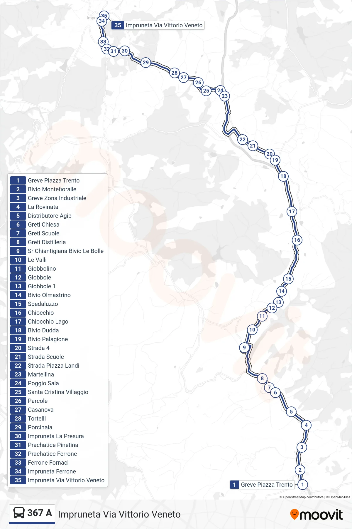 Linea 367 A tram (Impruneta Via Vittorio Veneto) - Percorsi e fermate sulla mappa