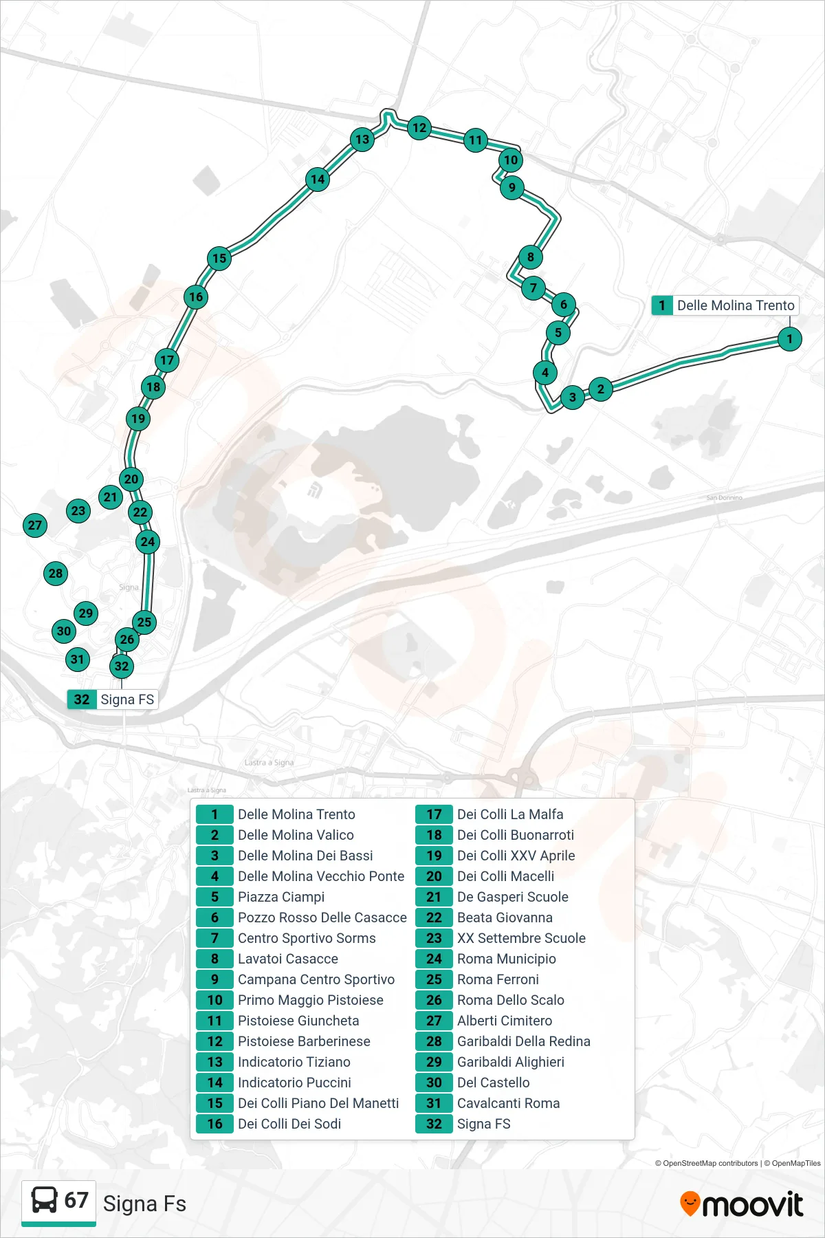 Linea 67  tram (Signa Fs) - Percorsi e fermate sulla mappa
