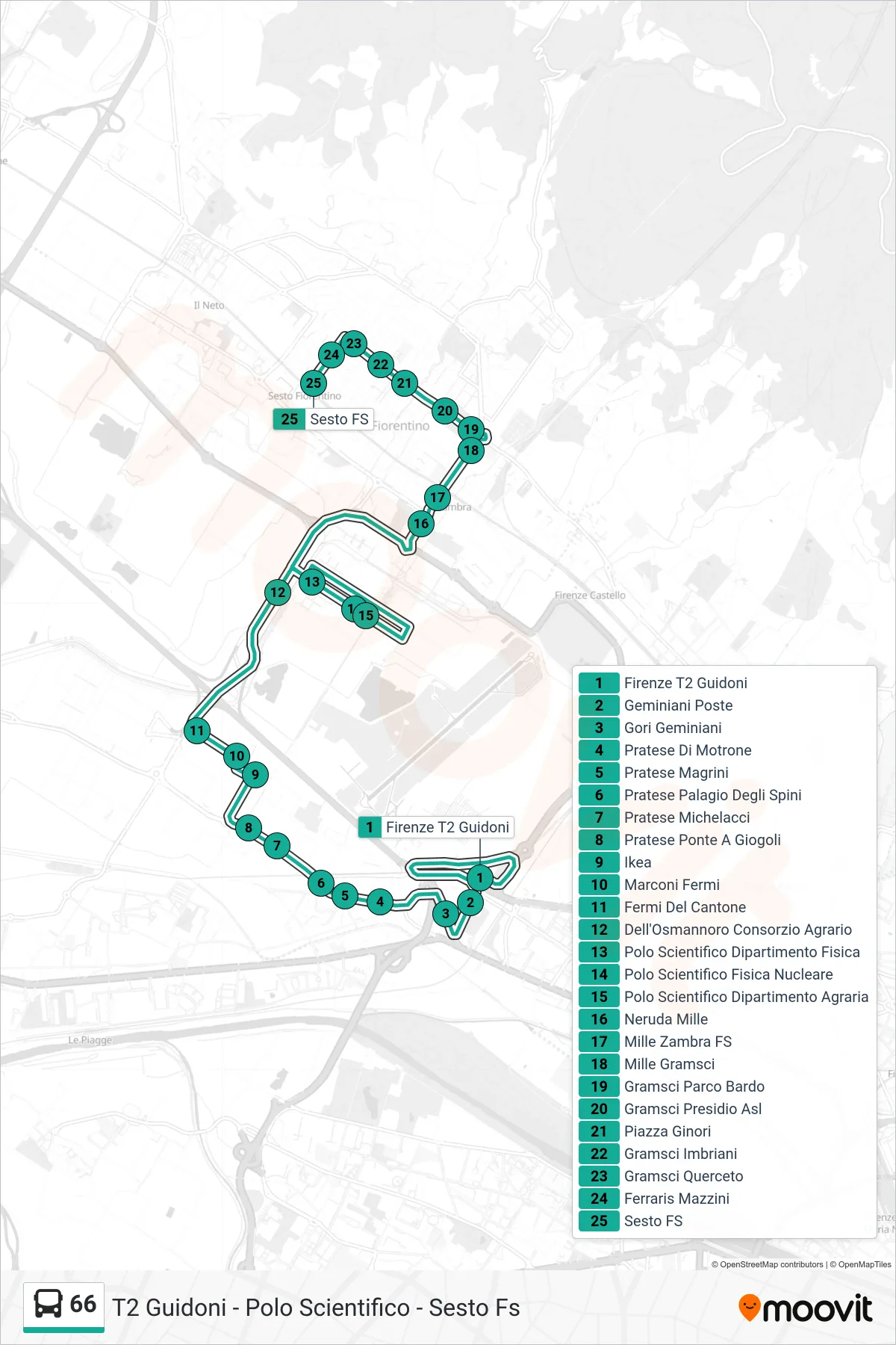 Linea 66  tram (Sesto Fs) - Percorsi e fermate sulla mappa