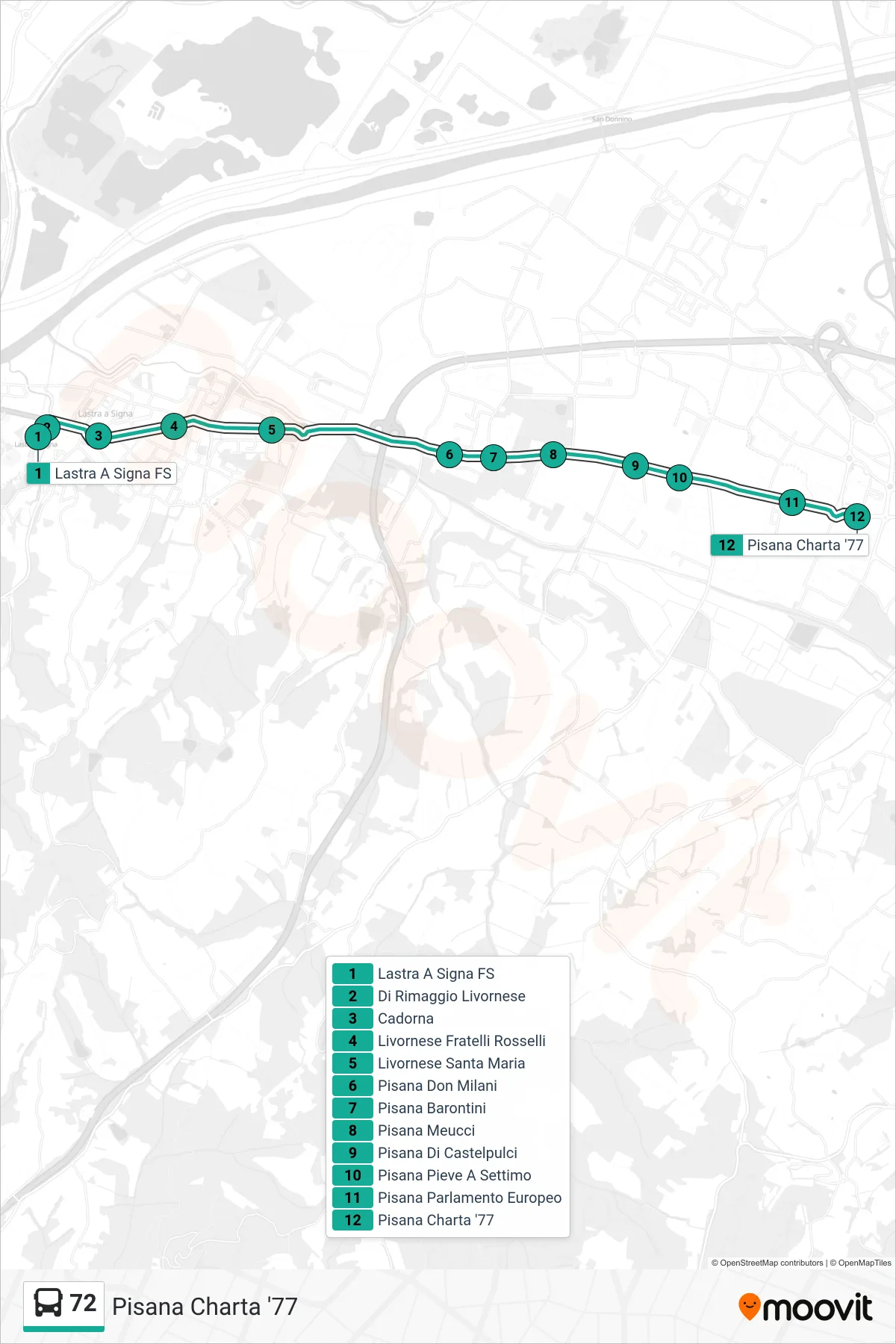 Linea 72 tram (Pisana Charta '77) - Percorsi e fermate sulla mappa