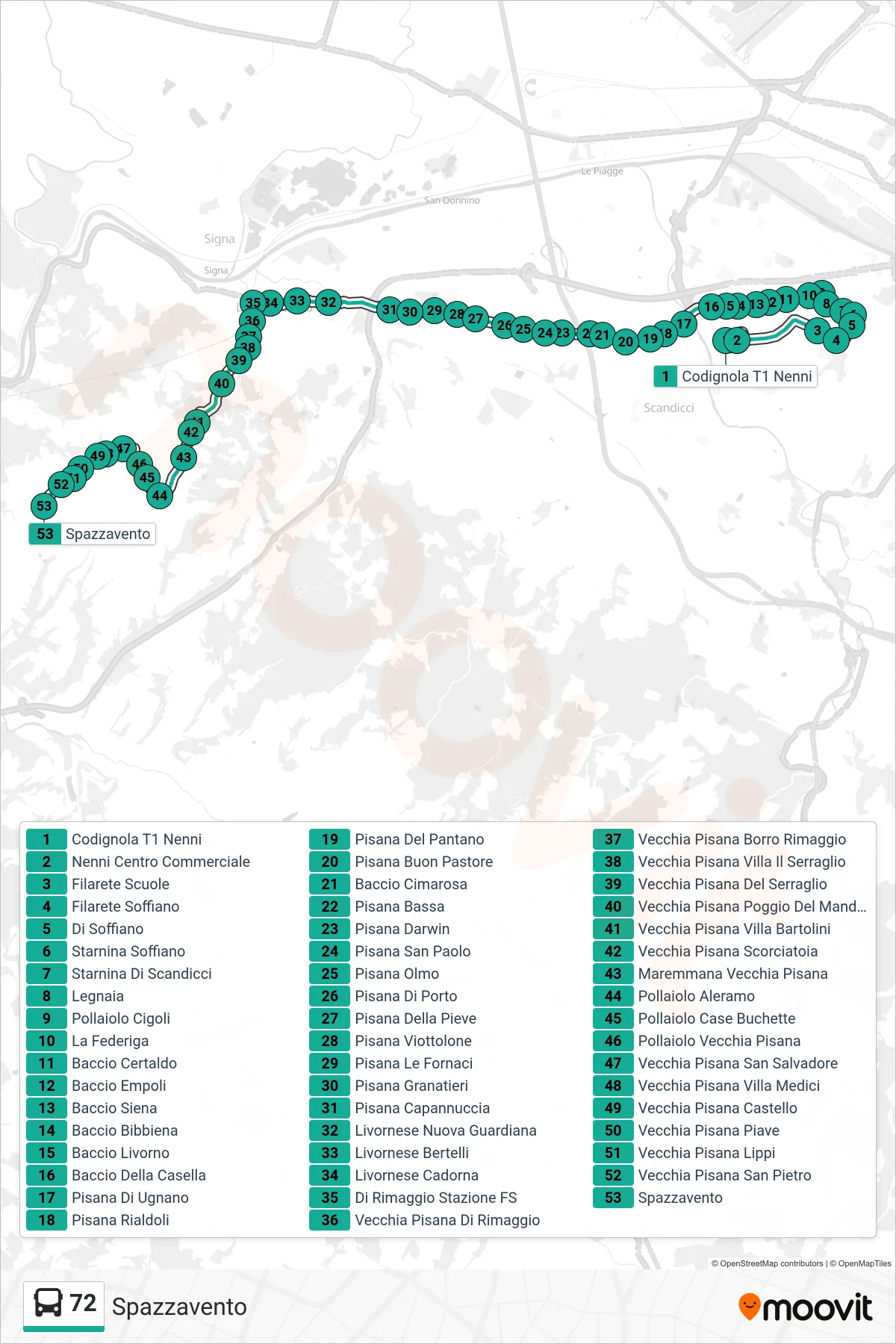 Linea 72 tram (Spazzavento) - Percorsi e fermate sulla mappa