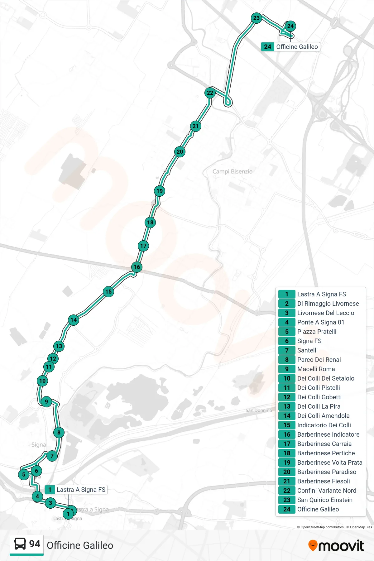 Linea 94  tram (Officine Galileo) - Percorsi e fermate sulla mappa