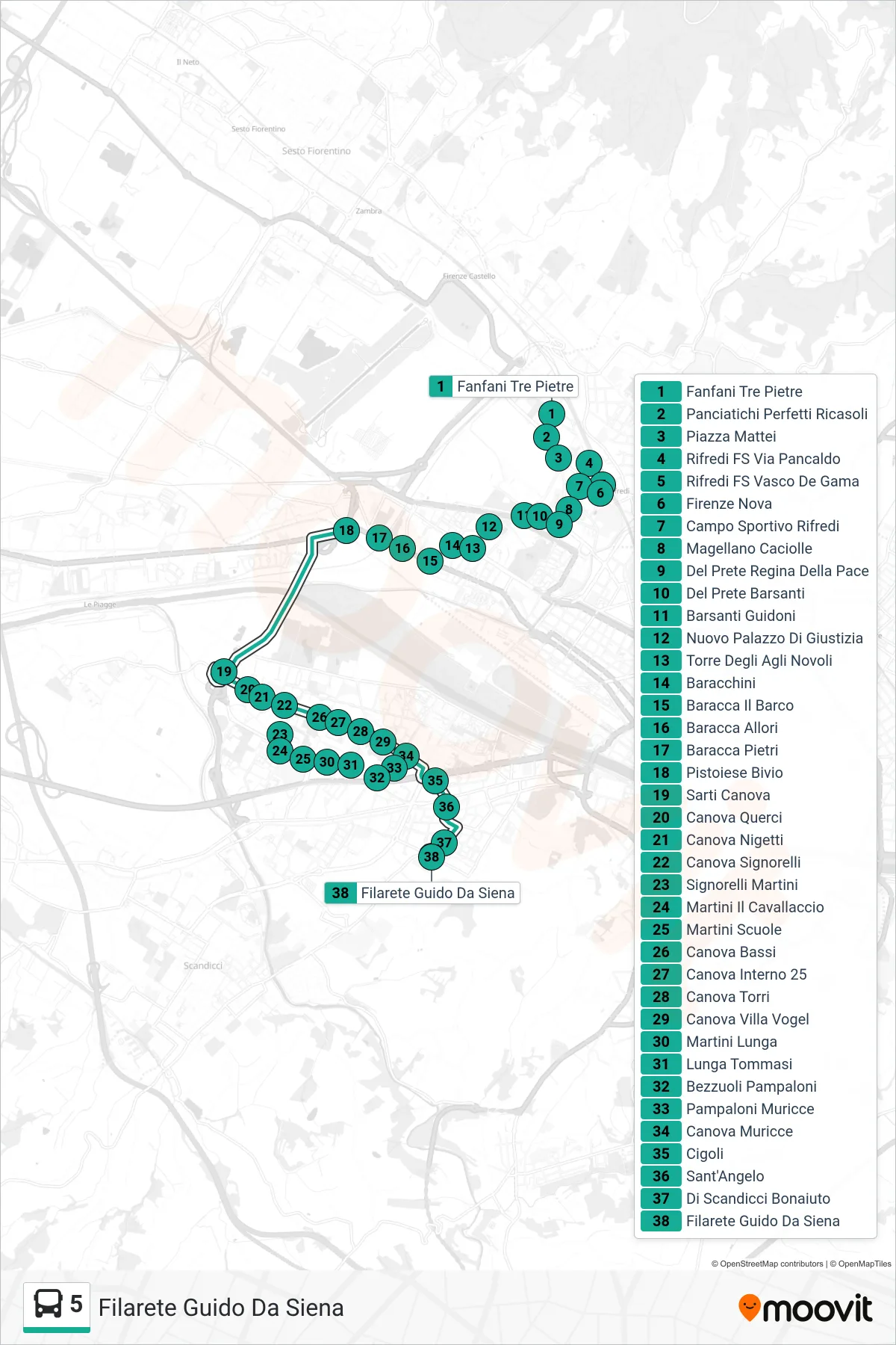 Linea 5 bus (Filarete Guido Da Siena) - Percorsi e fermate sulla mappa