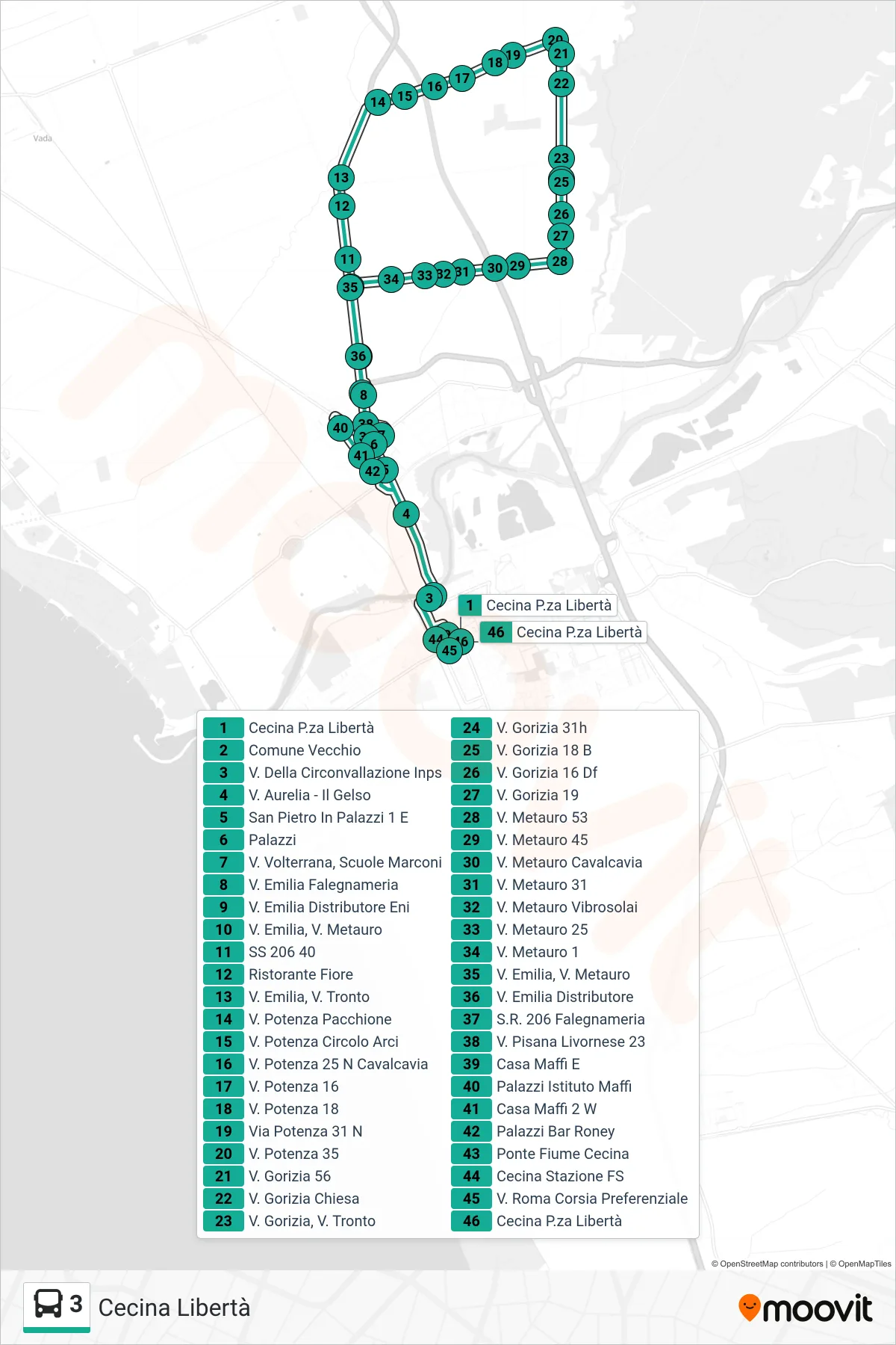 Linea 3 bus (Cecina Libertà) - Percorsi e fermate sulla mappa