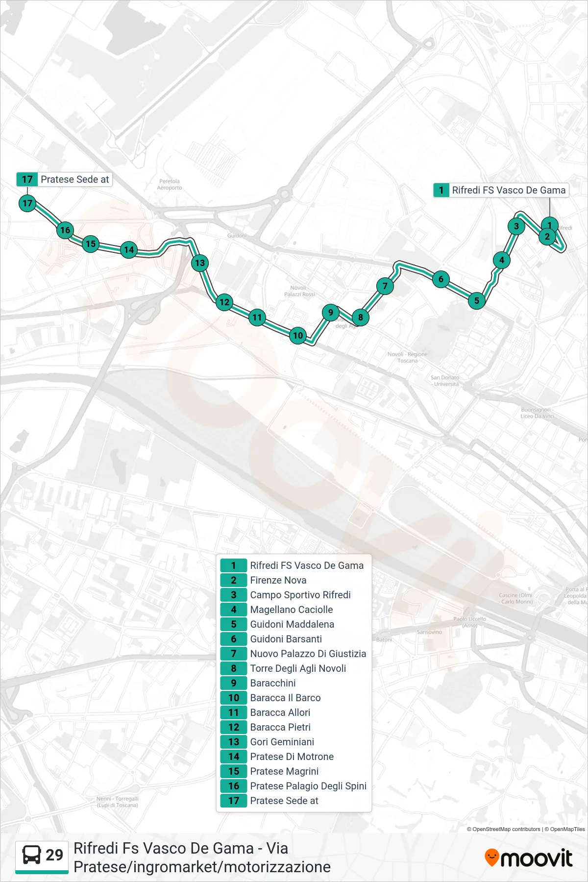 Linea 29  bus (Deposito Peretola) - Percorsi e fermate sulla mappa