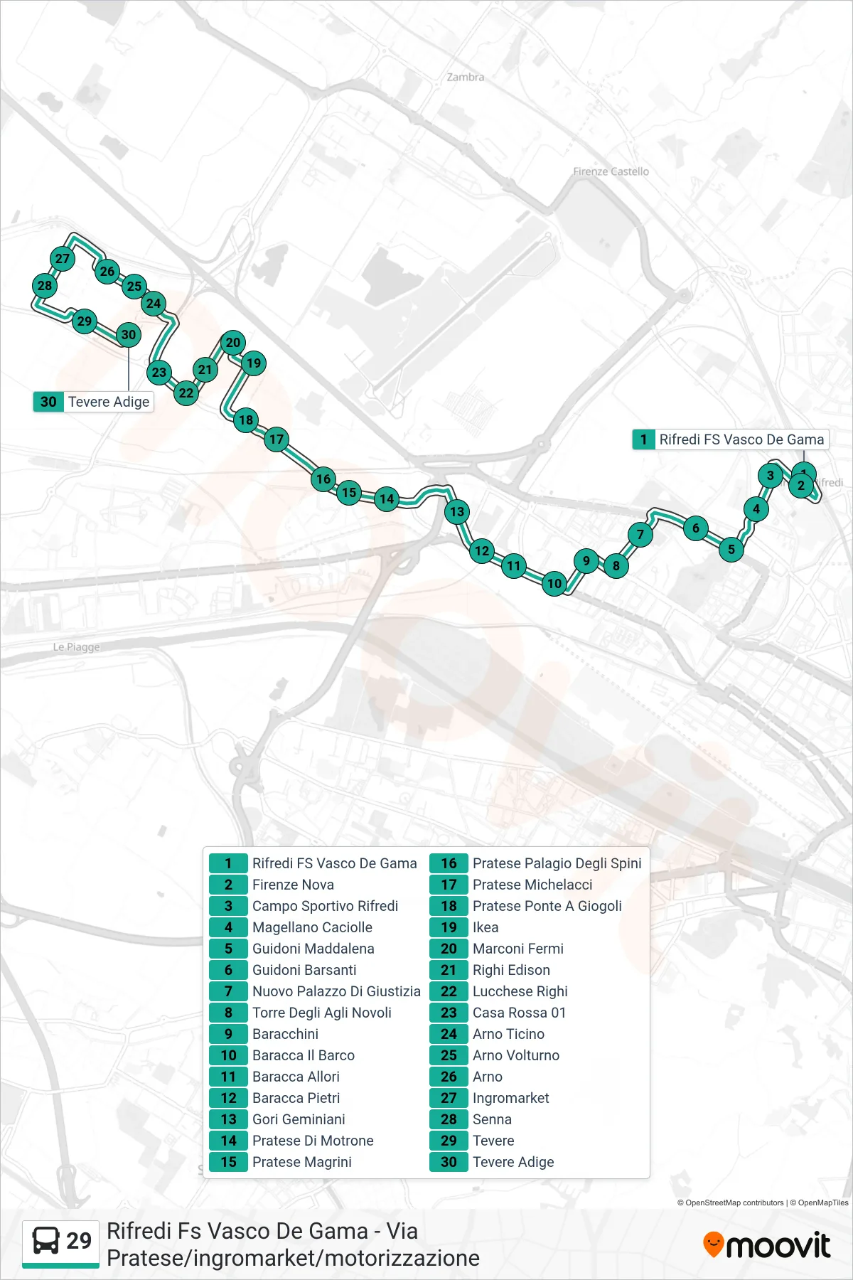 Linea 29  bus (Tevere Adige) - Percorsi e fermate sulla mappa