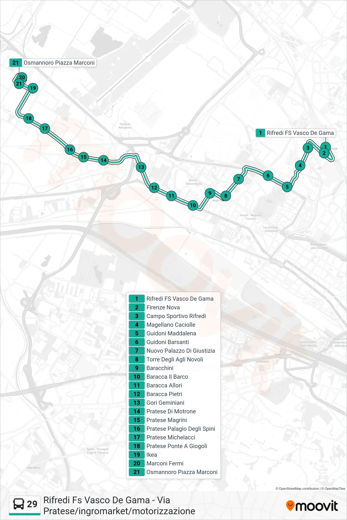 Linea 29 bus (Osmannoro Piazza Marconi) - Percorsi e fermate sulla mappa
