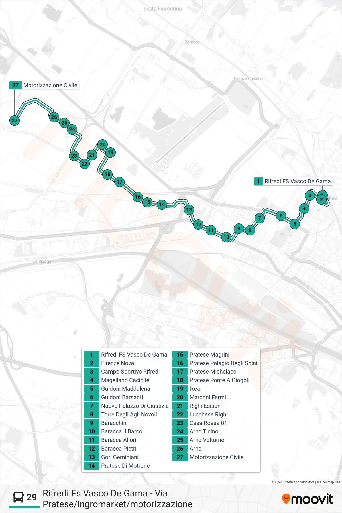 Linea 29  bus (Motorizzazione Civile) - Percorsi e fermate sulla mappa