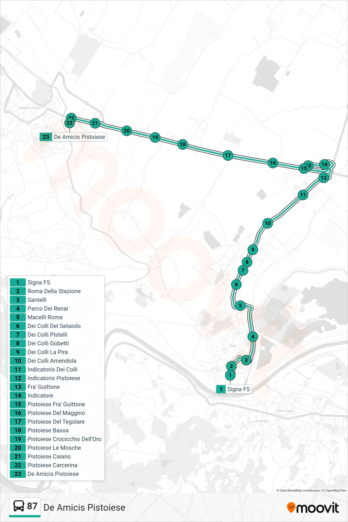 Linea 87  tram (De Amicis Pistoiese) - Percorsi e fermate sulla mappa