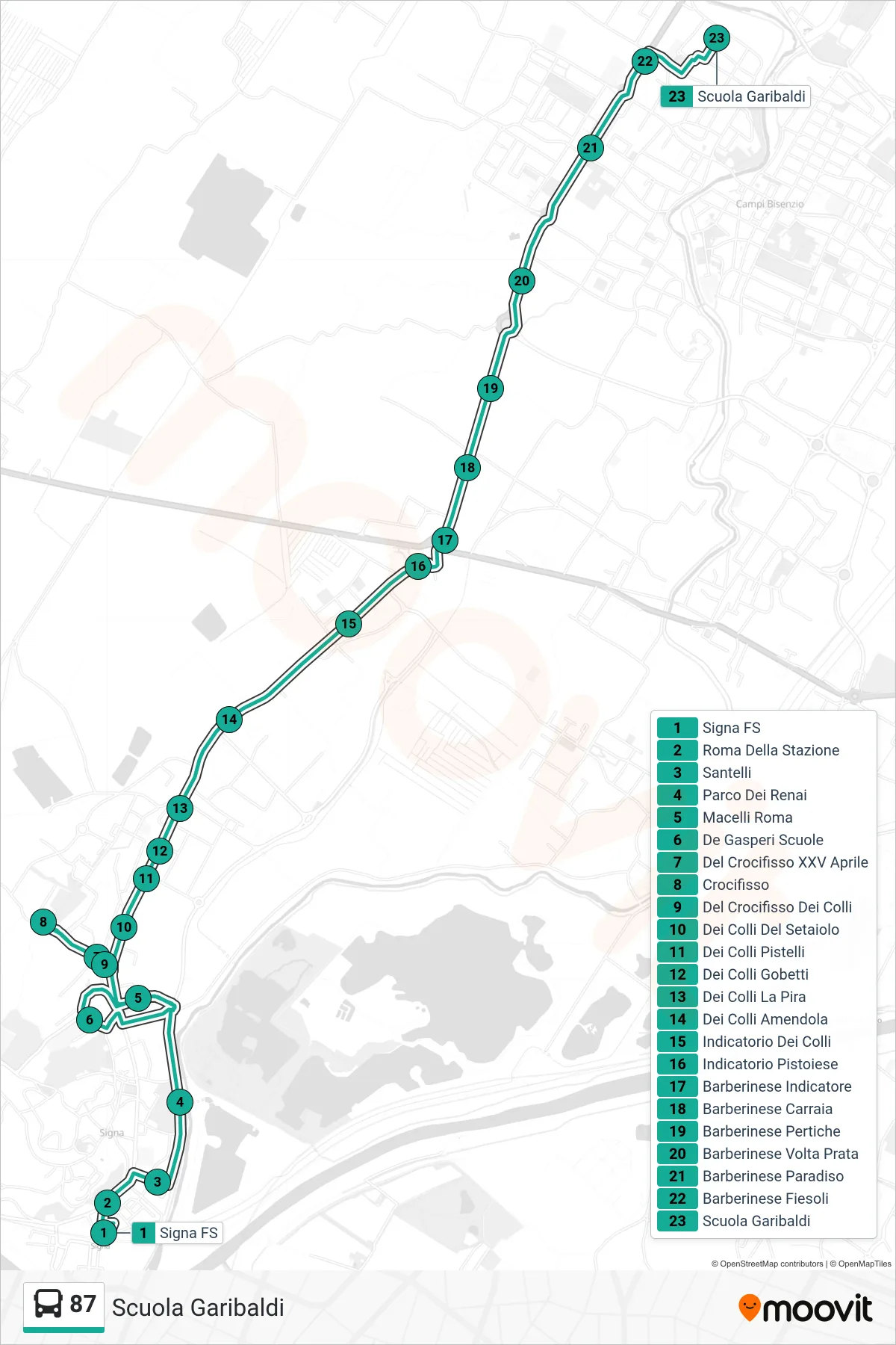 Linea 87  tram (Scuola Garibaldi) - Percorsi e fermate sulla mappa