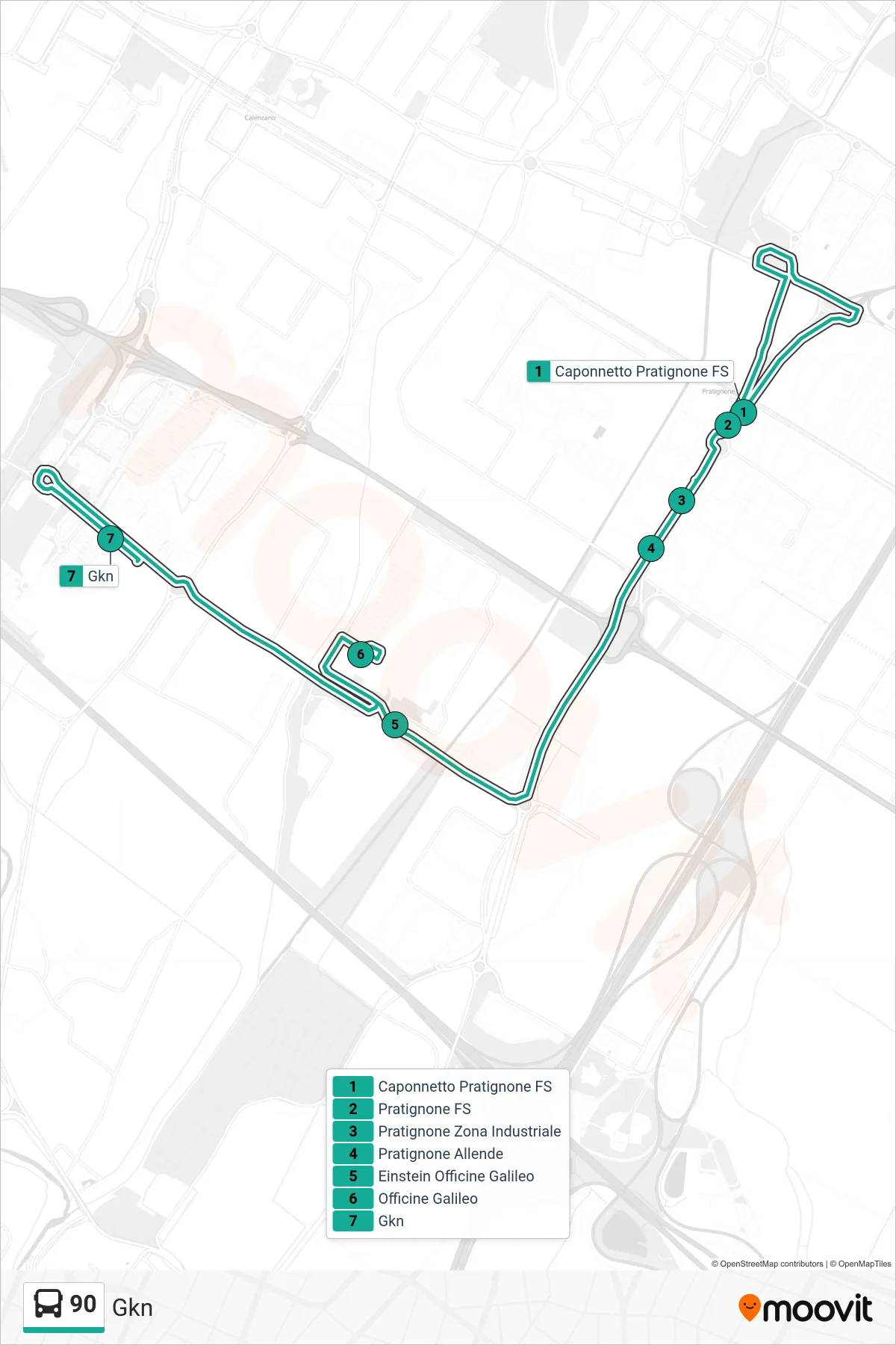 Linea 90 tram (Gkn) - Percorsi e fermate sulla mappa