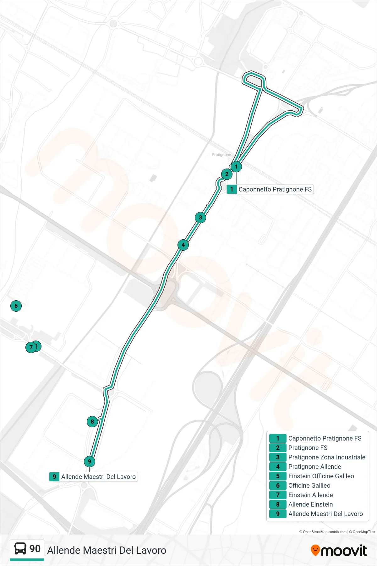 Linea 90 tram (Allende Maestri Del Lavoro) - Percorsi e fermate sulla mappa