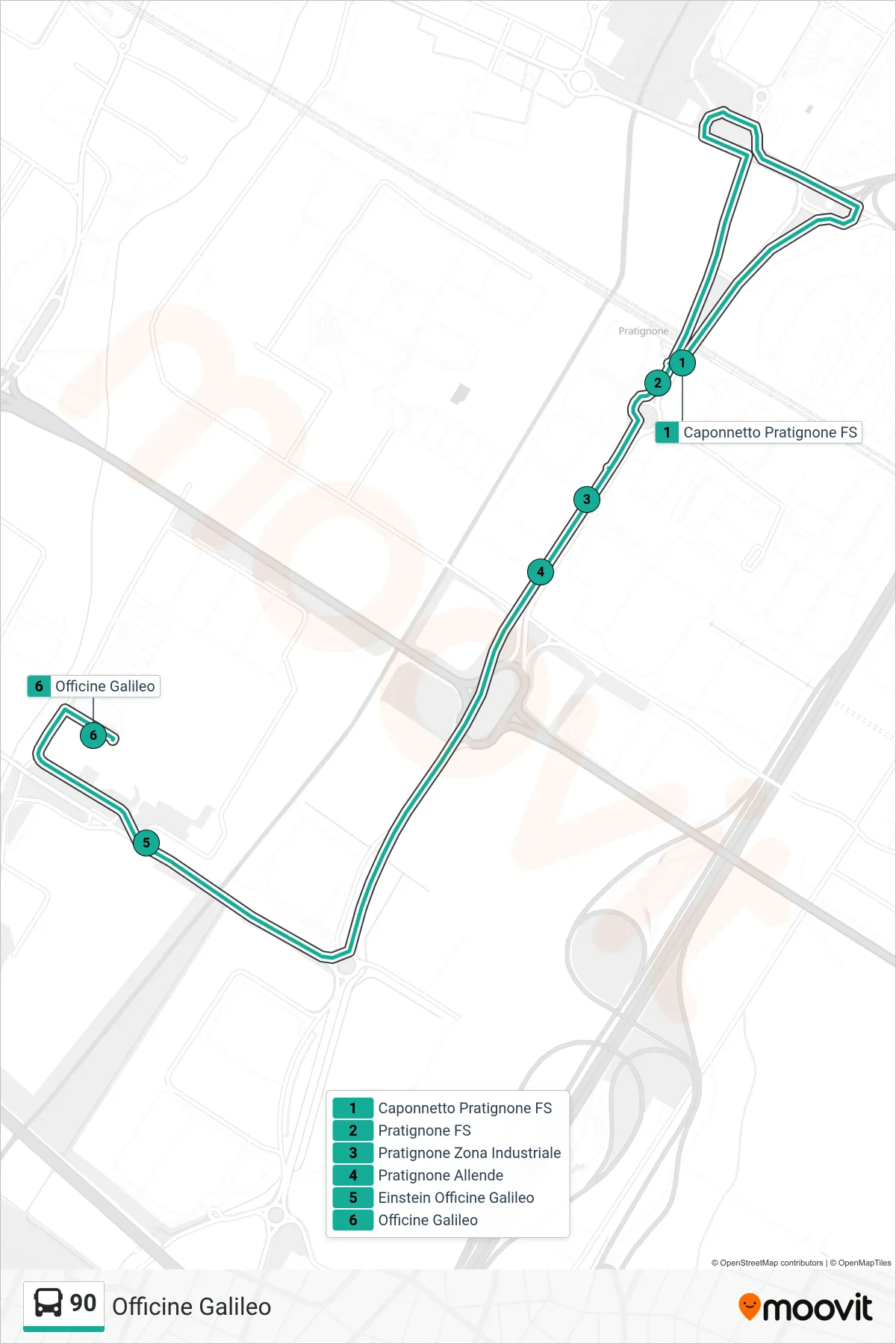 Linea 90  tram (Officine Galileo) - Percorsi e fermate sulla mappa