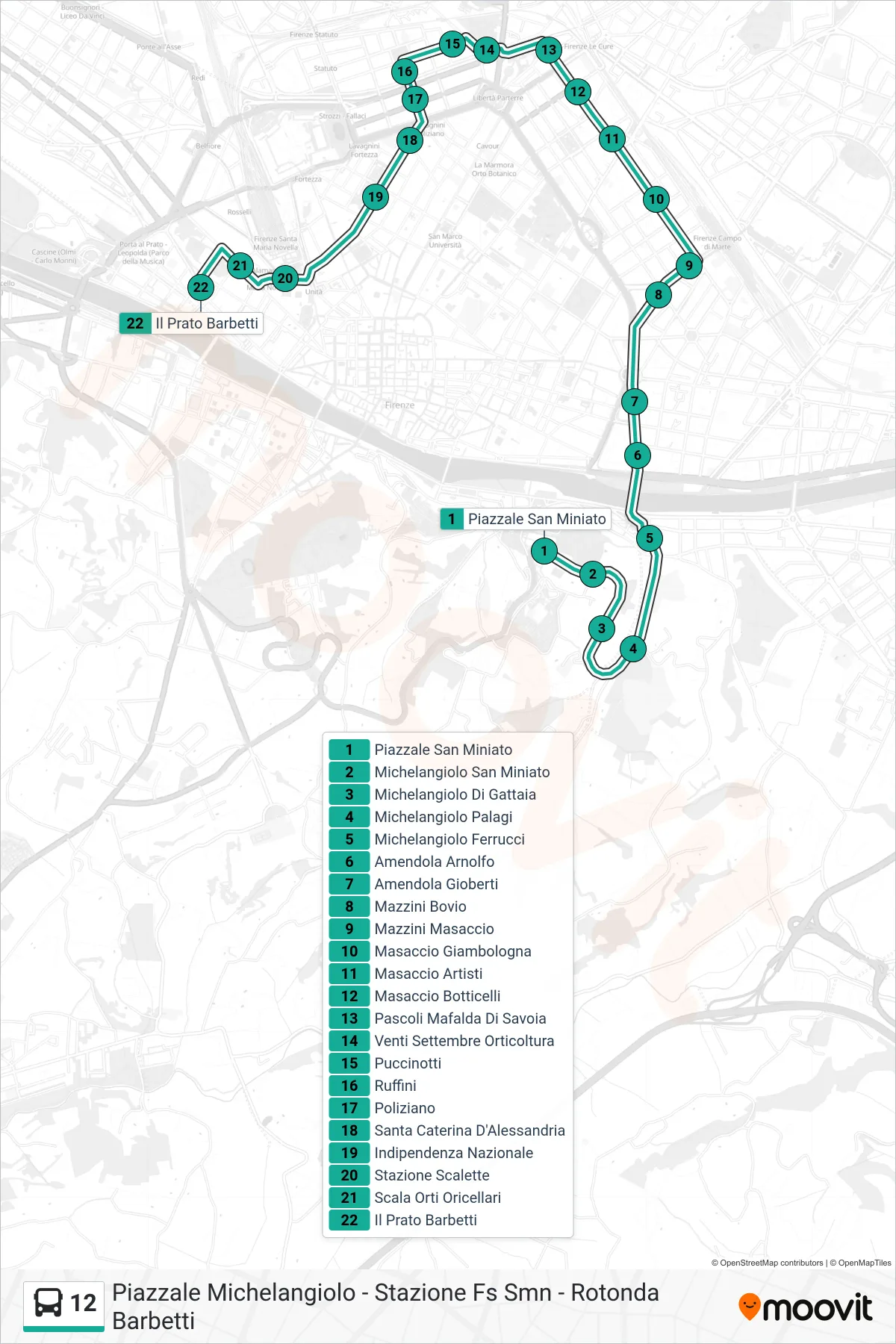 Linea 12 bus (Il Prato Barbetti) - Percorsi e fermate sulla mappa