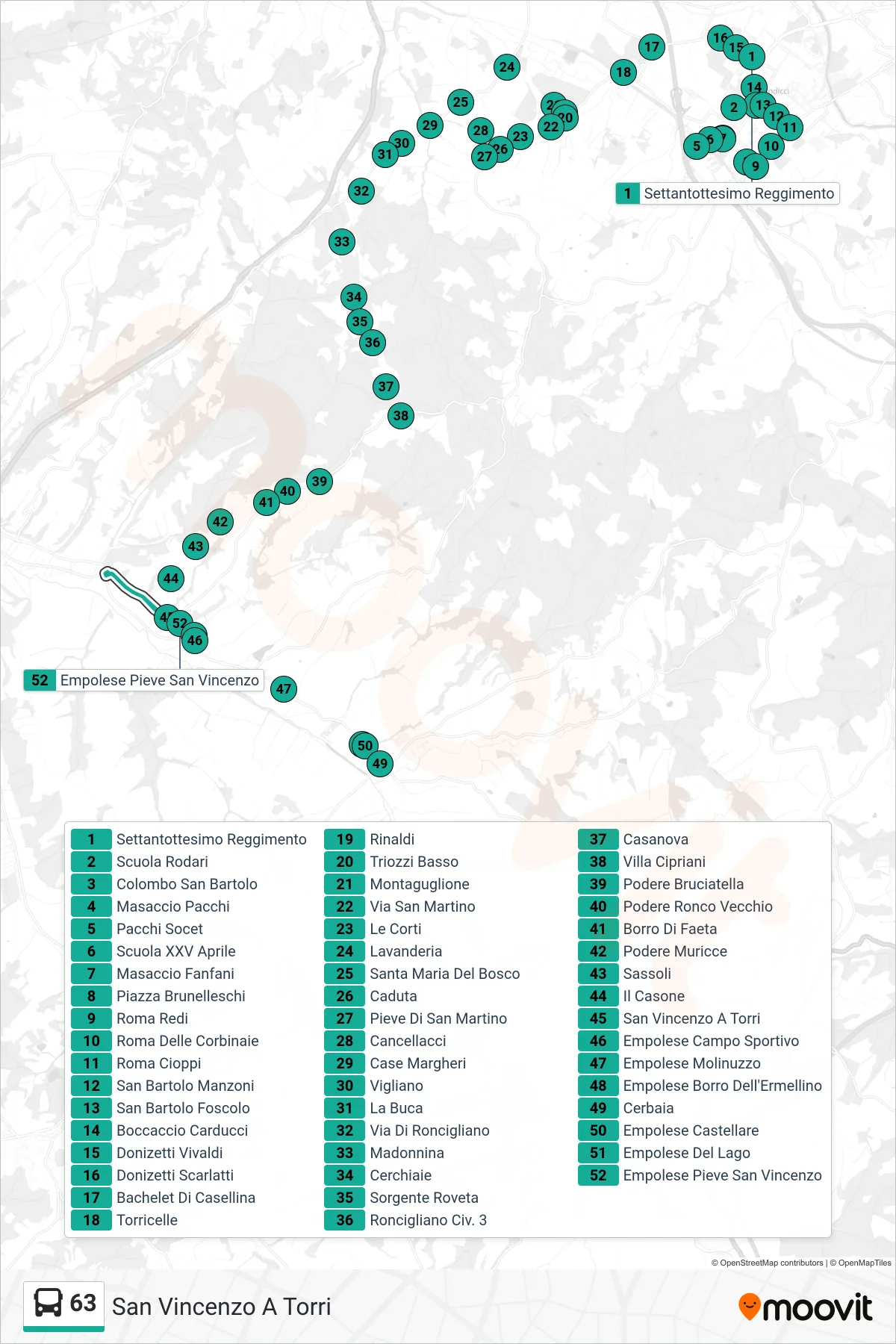 Linea 63 tram (San Vincenzo A Torri) - Percorsi e fermate sulla mappa