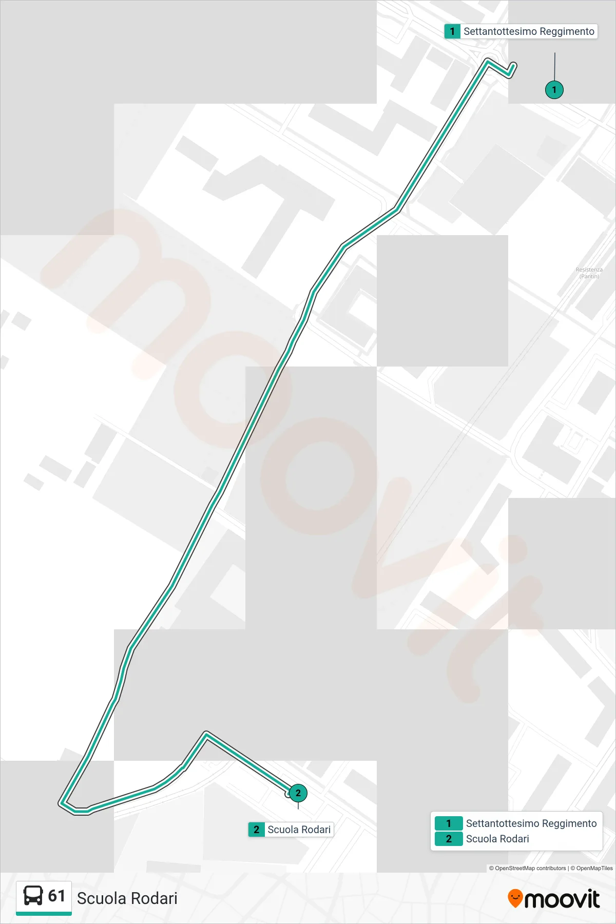 Linea 61 tram (Scuola Rodari) - Percorsi e fermate sulla mappa