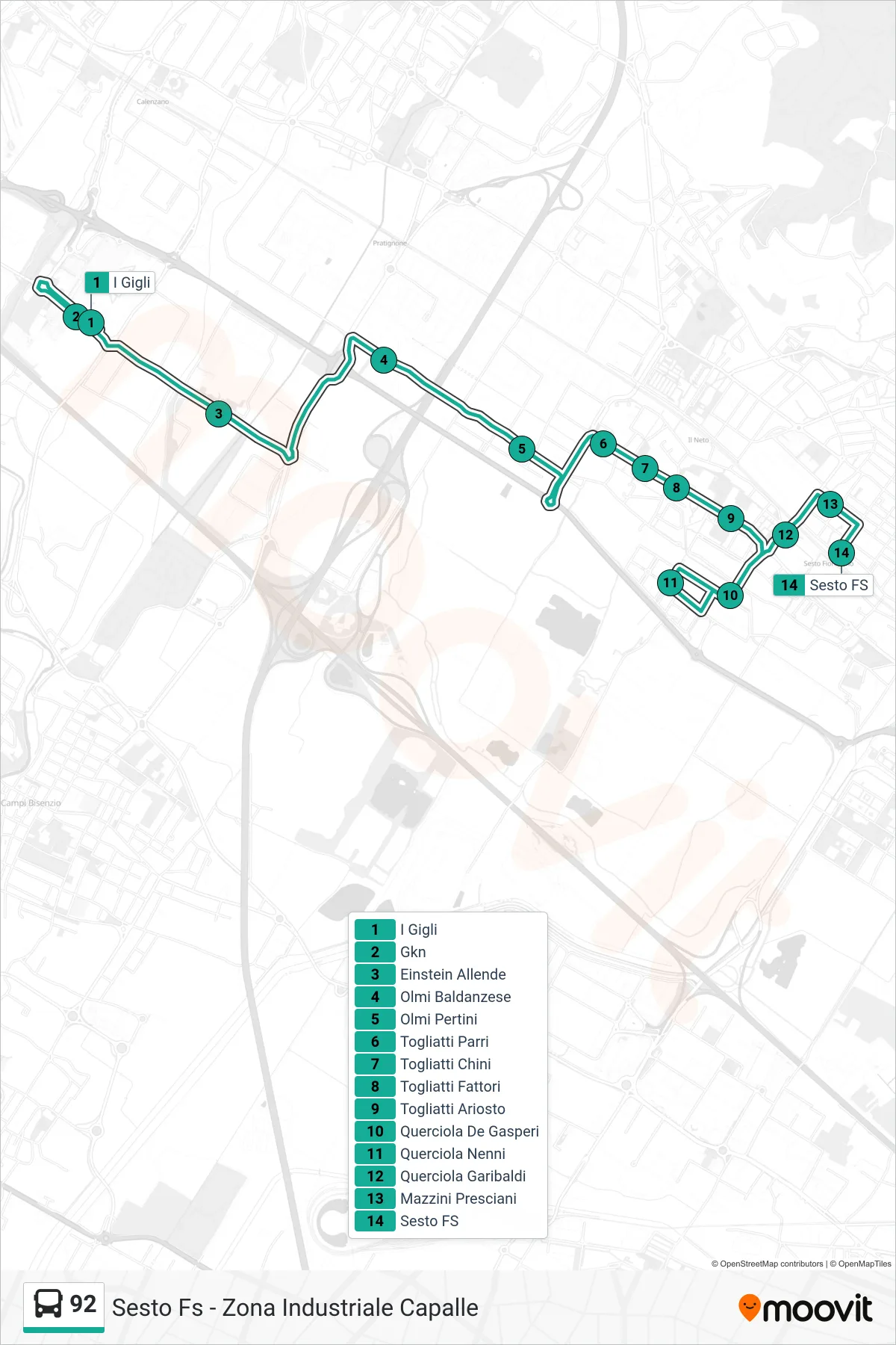 Linea 92 bus (Sesto FS) - Percorsi e fermate sulla mappa