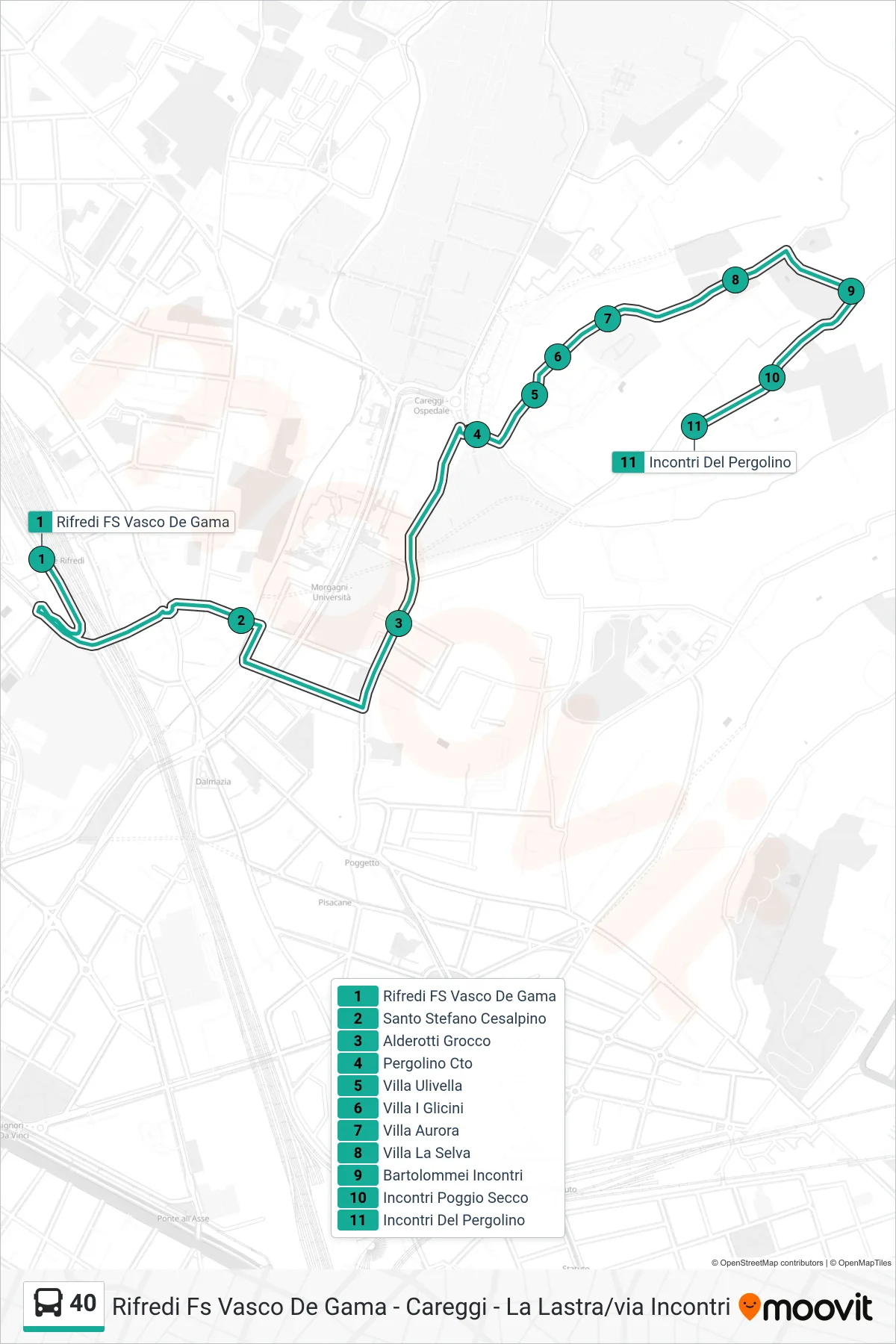 Linea 40 tram (Incontri Del Pergolino) - Percorsi e fermate sulla mappa