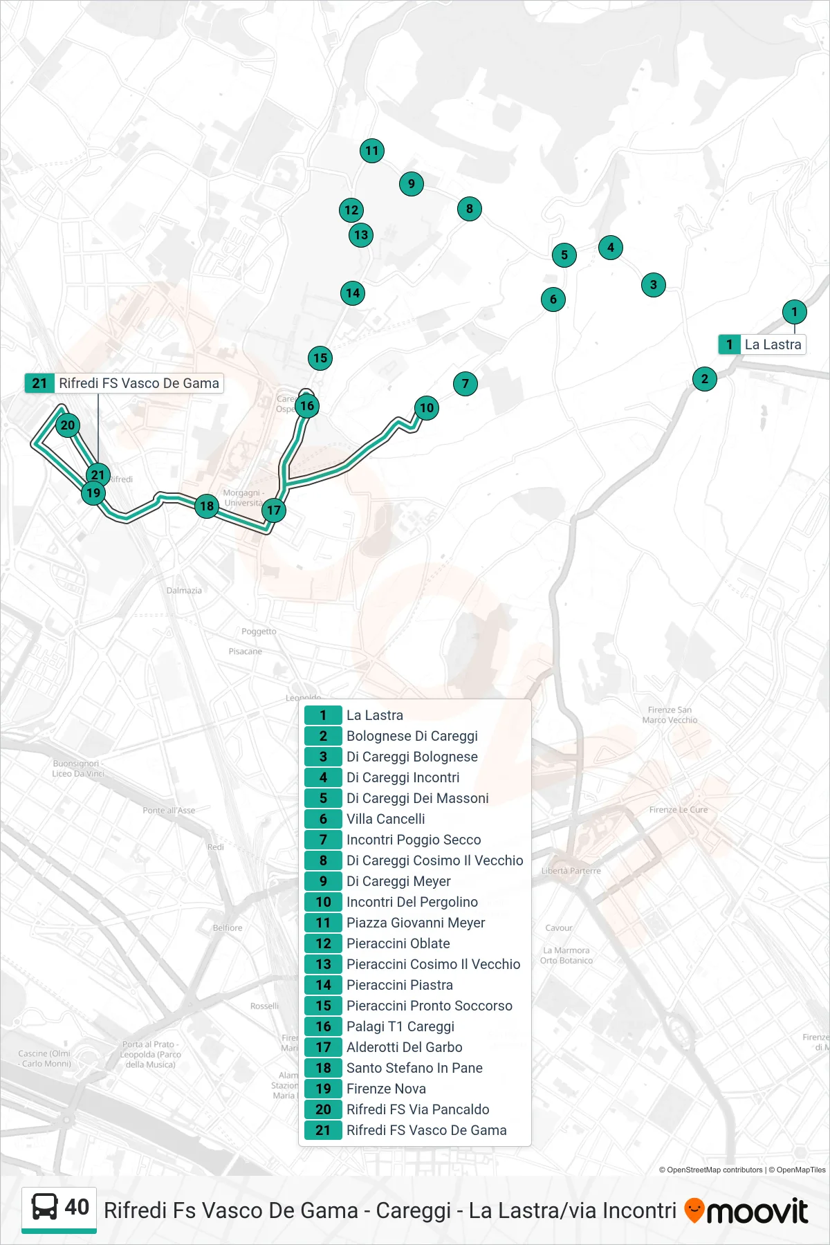 Linea 40 tram (Rifredi FS Vasco De Gama) - Percorsi e fermate sulla mappa