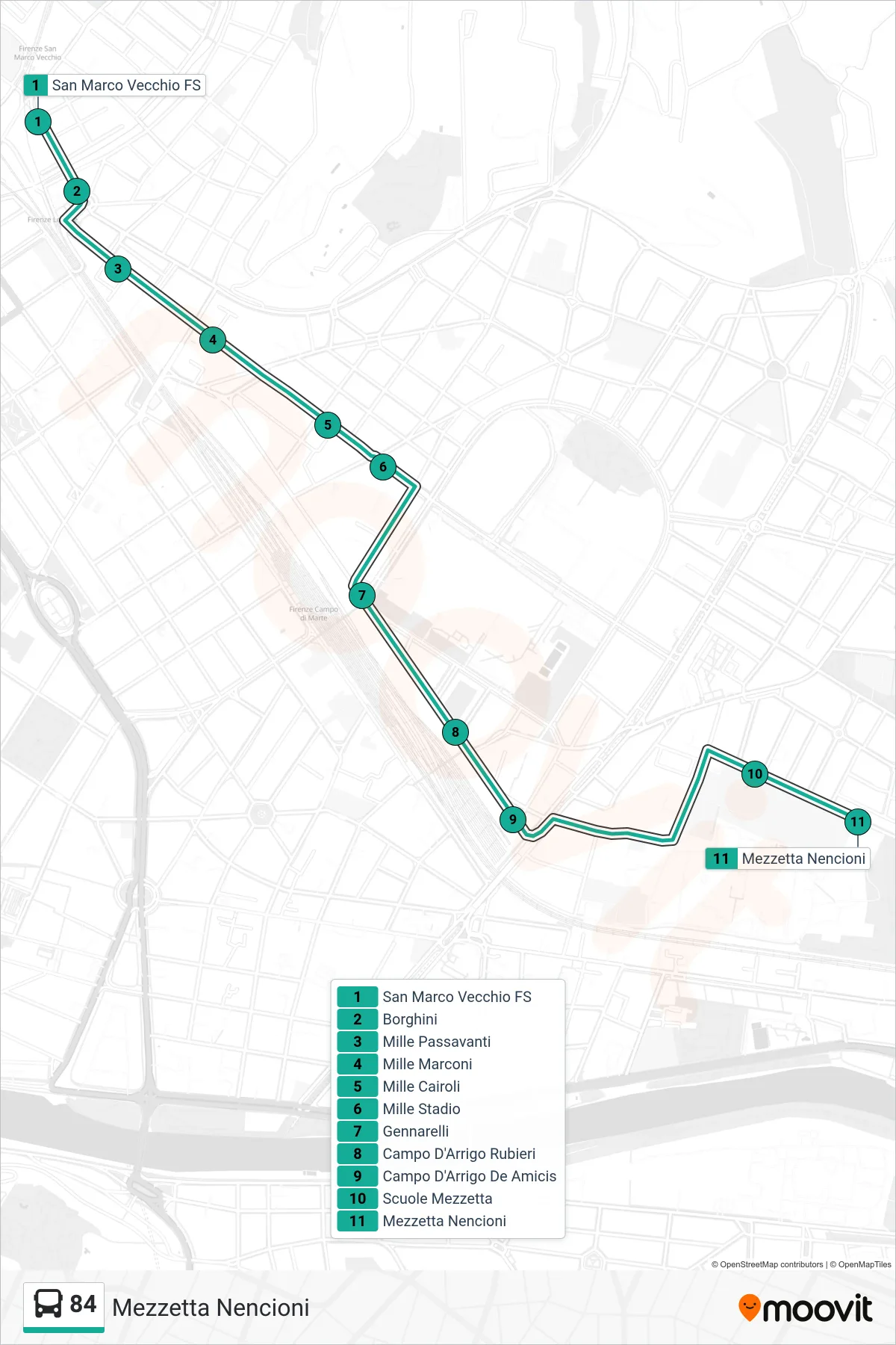 Linea 84 bus (Mezzetta Nencioni) - Percorsi e fermate sulla mappa