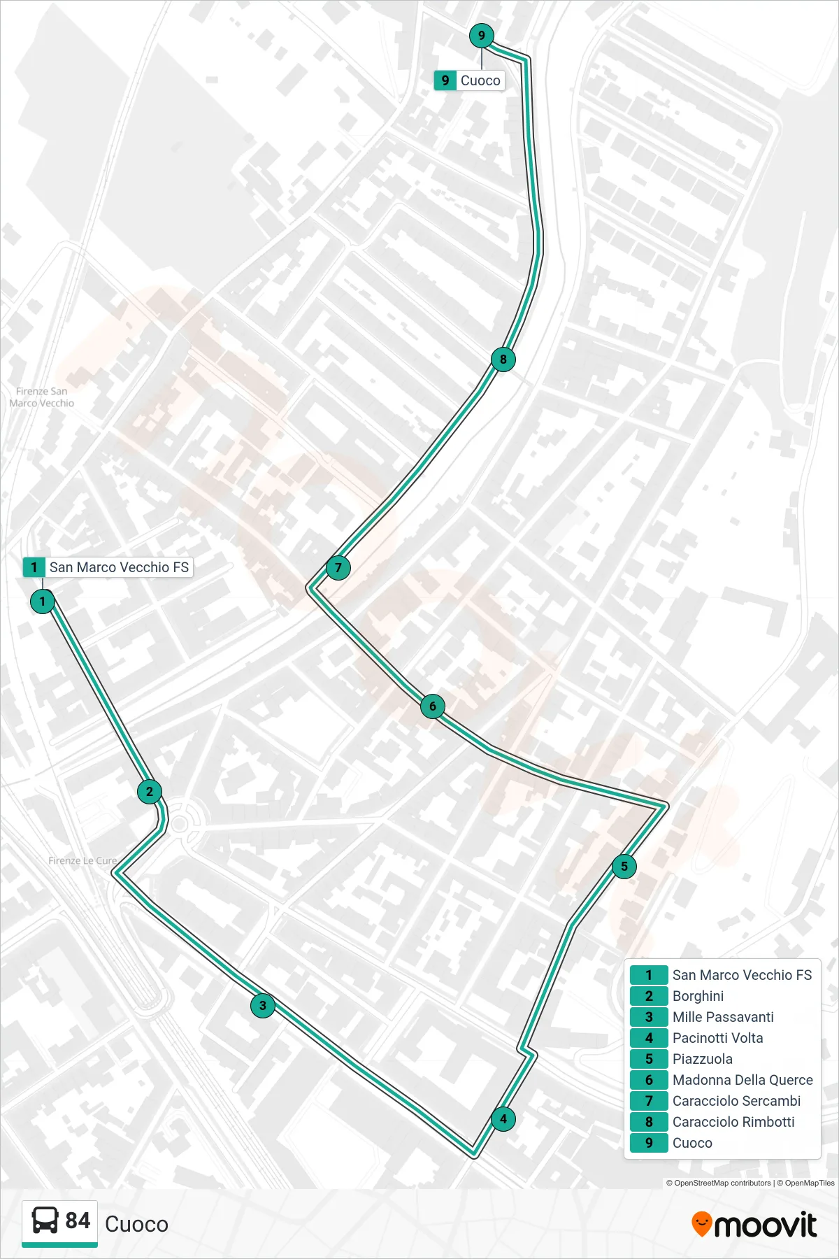 Linea 84 bus (Cuoco) - Percorsi e fermate sulla mappa