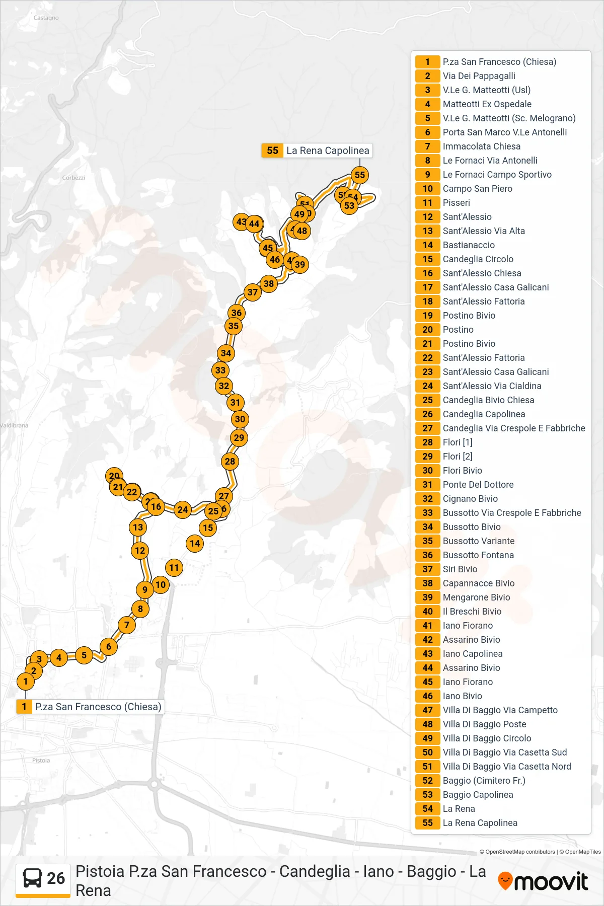Linea 26 bus (La Rena Capolinea) - Percorsi e fermate sulla mappa