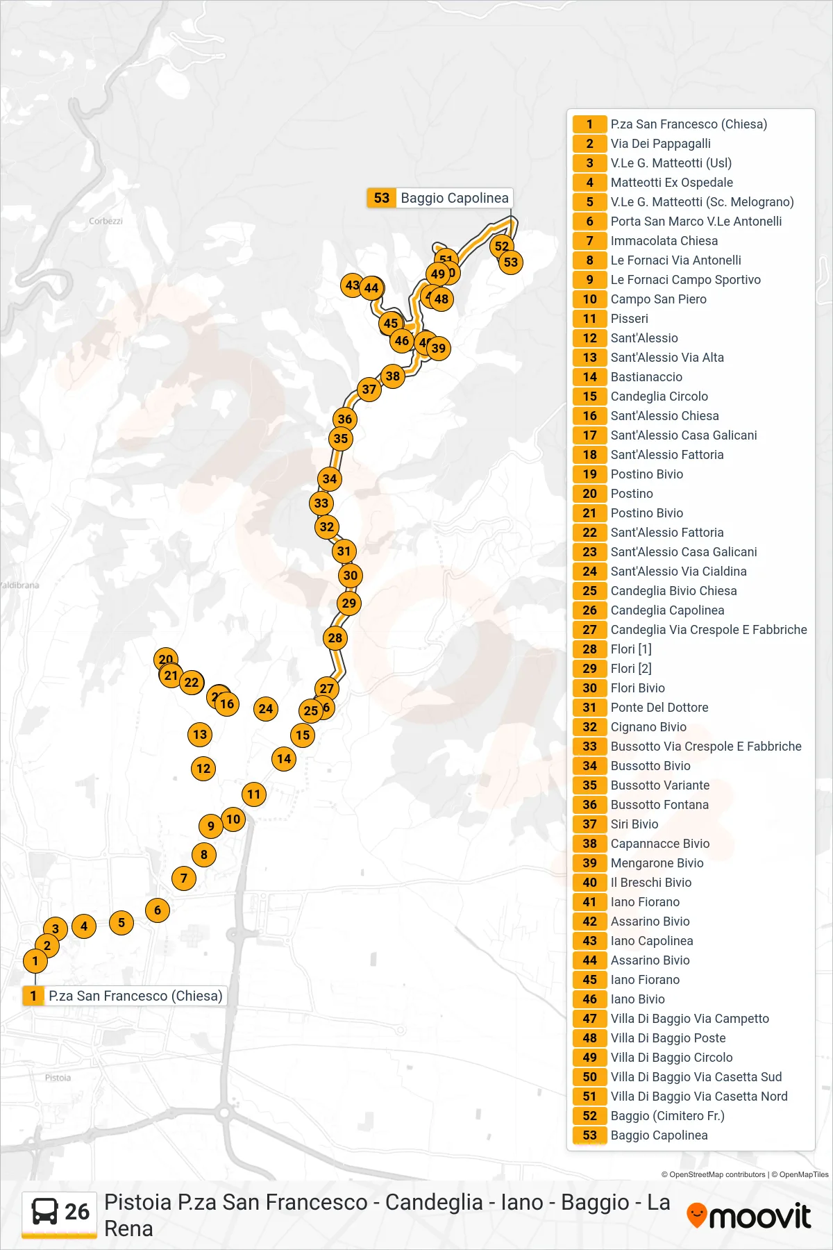 Linea 26  bus (Baggio Capolinea) - Percorsi e fermate sulla mappa