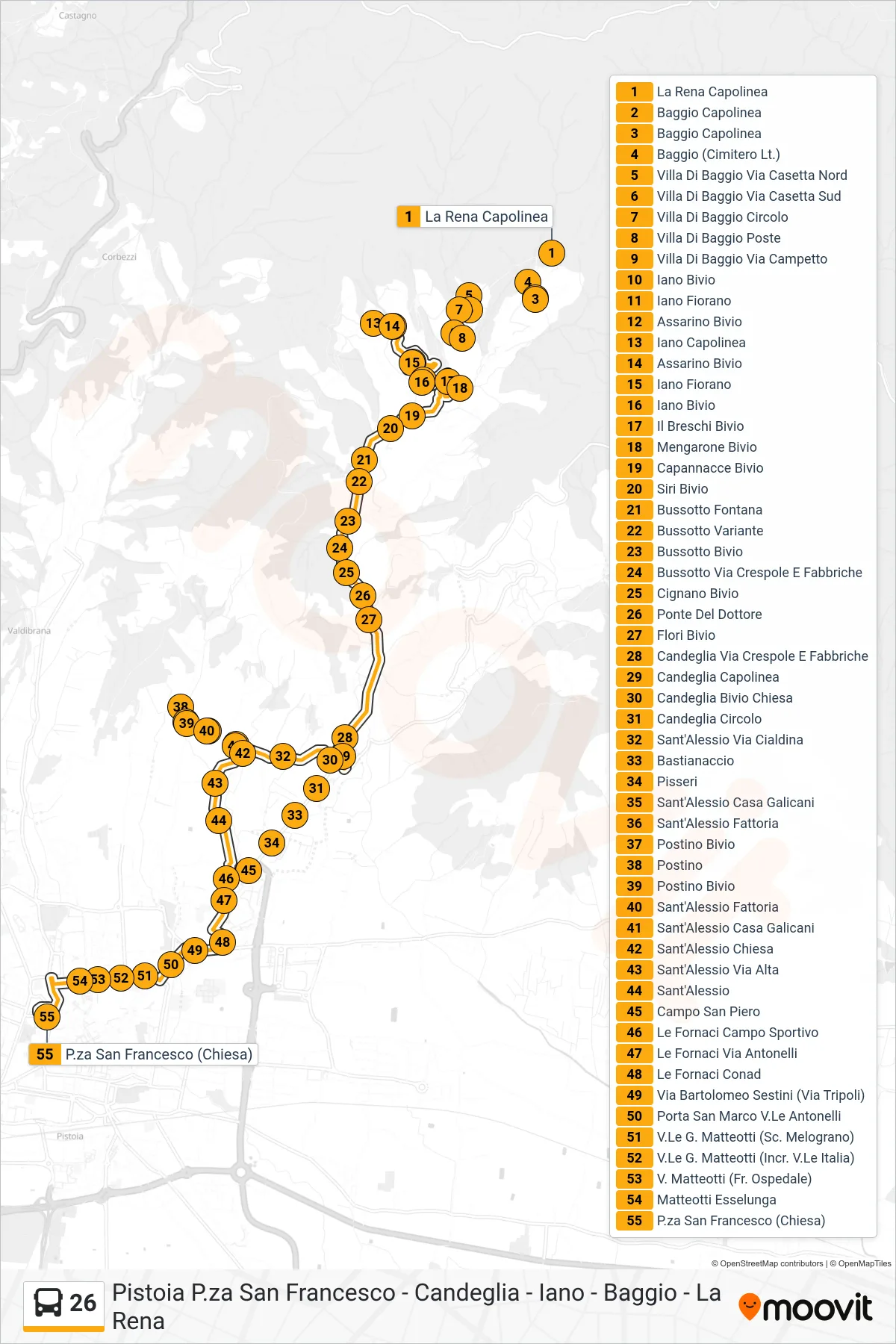 Linea 26  bus (P.za San Francesco (Chiesa)) - Percorsi e fermate sulla mappa