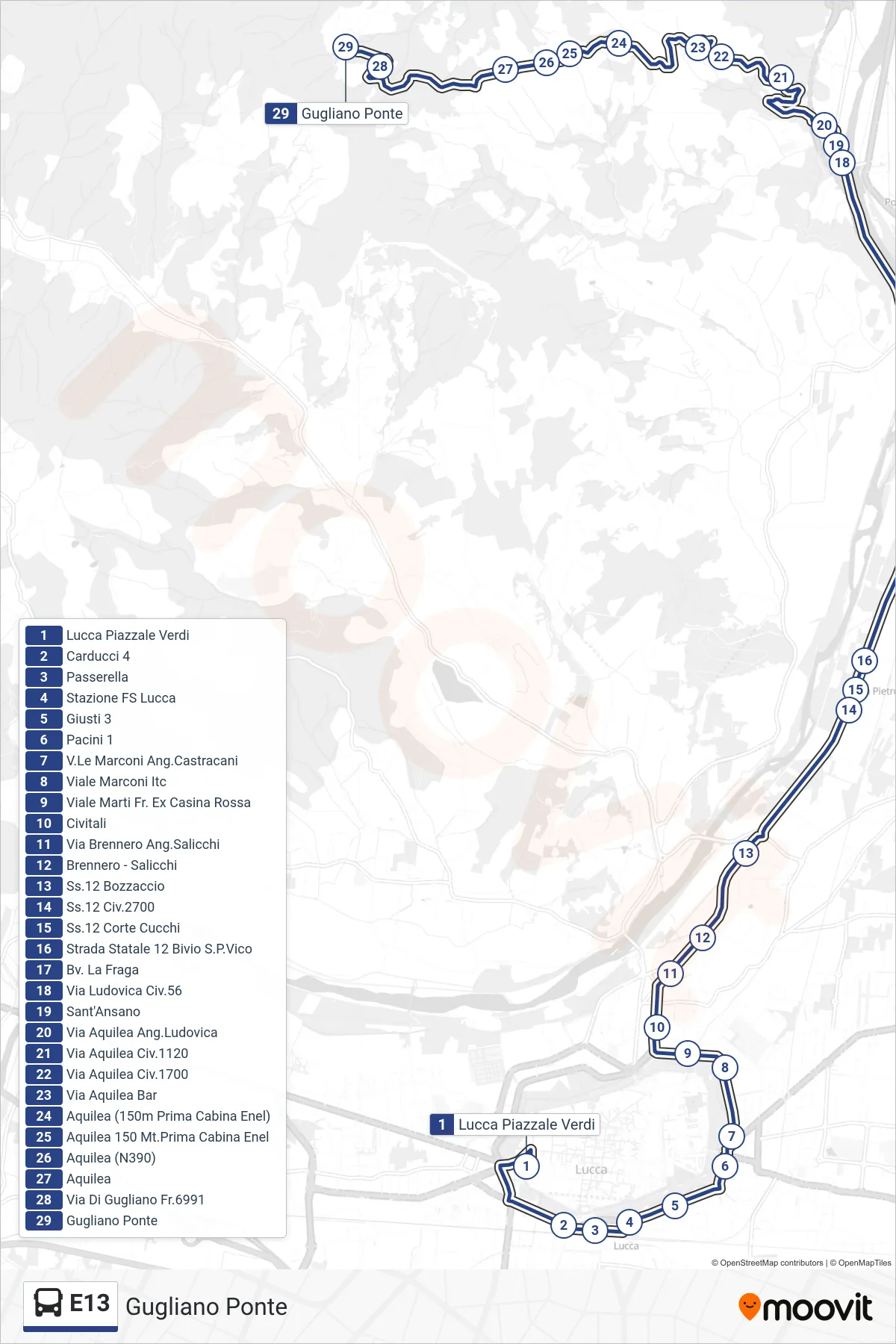 Linea E13 bus (Gugliano Ponte) - Percorsi e fermate sulla mappa