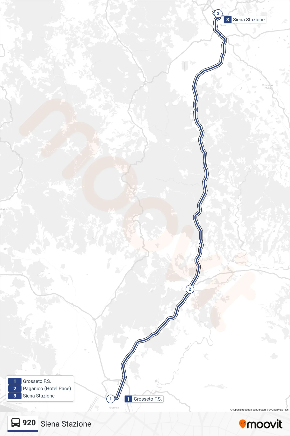 Linea 920 bus (Siena Stazione) - Percorsi e fermate sulla mappa