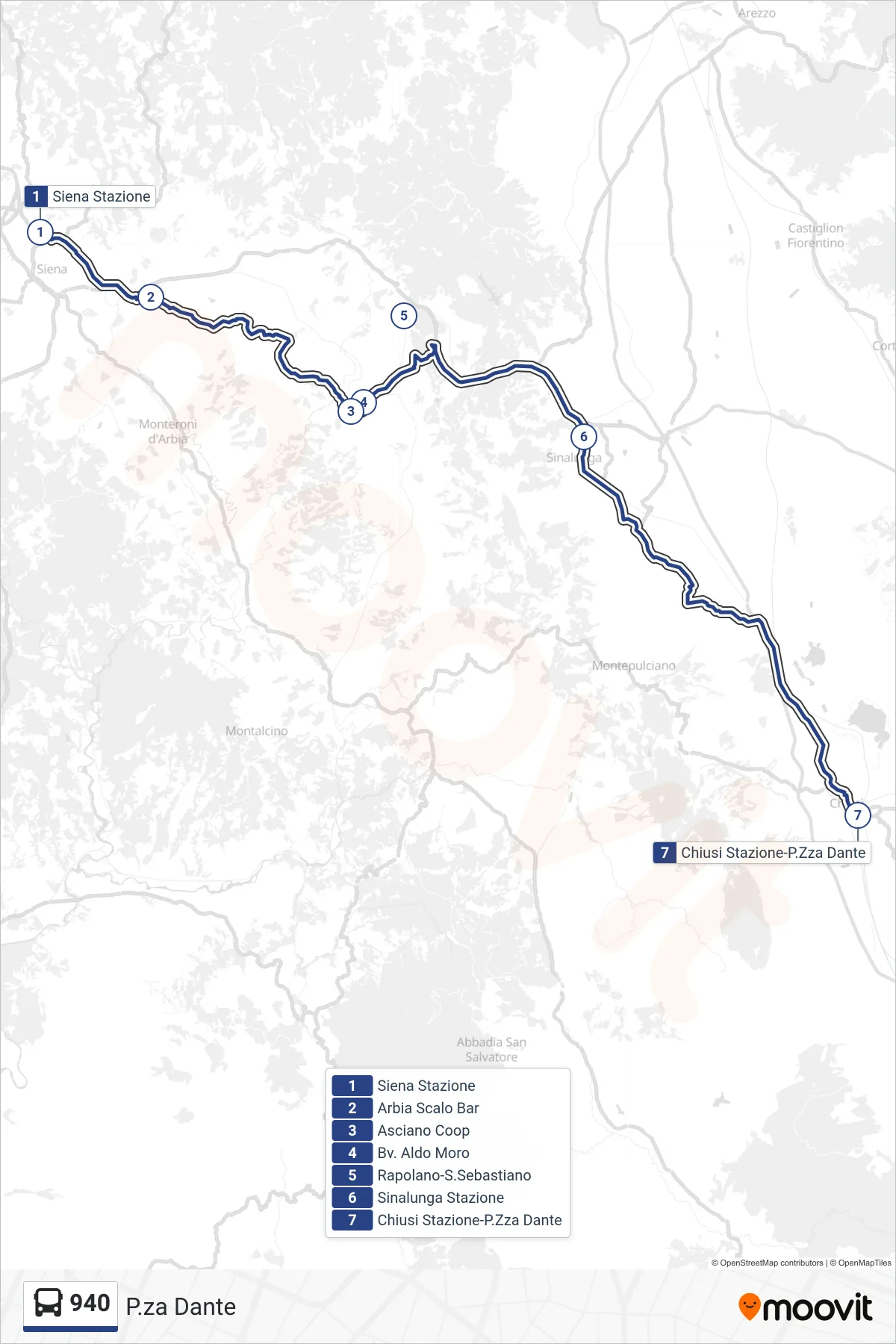 Linea 940  bus (P.za Dante) - Percorsi e fermate sulla mappa