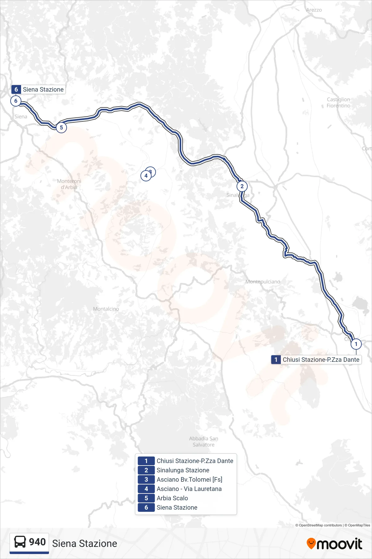 Linea 940  bus (Siena Stazione) - Percorsi e fermate sulla mappa