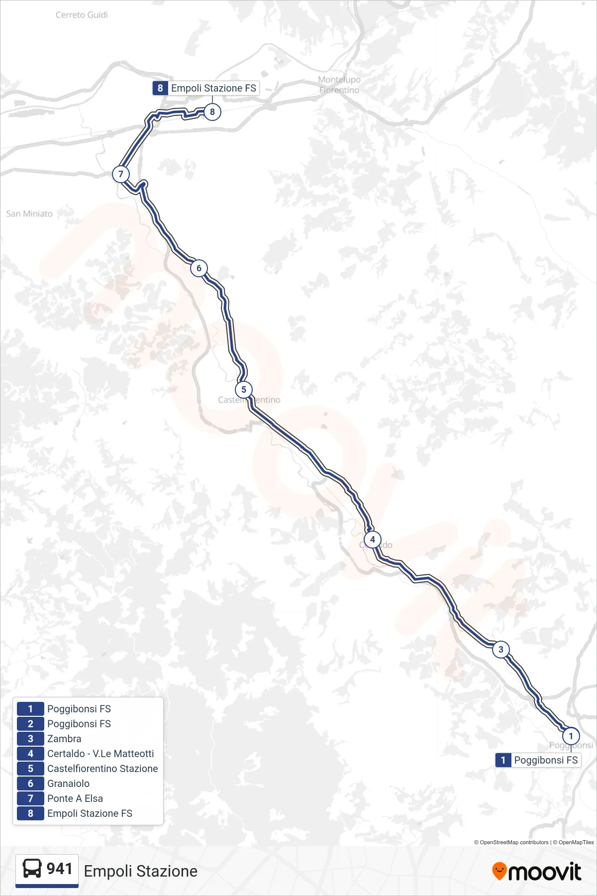 Linea 941 bus (Empoli Stazione) - Percorsi e fermate sulla mappa