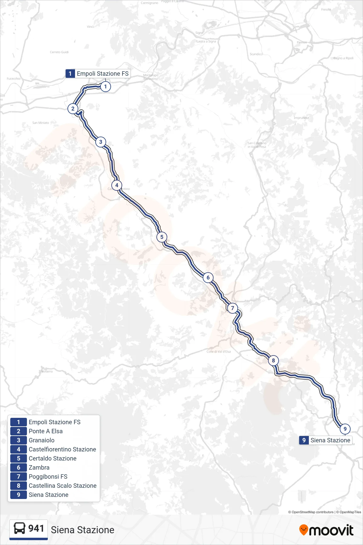 Linea 941 bus (Siena Stazione) - Percorsi e fermate sulla mappa