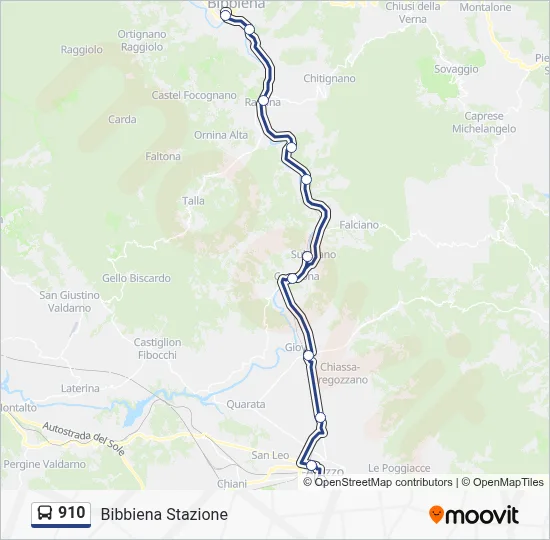 Linea 910 - Sostitutivo: Arezzo-Stia: orari, fermate e mappe - Bibbiena ...