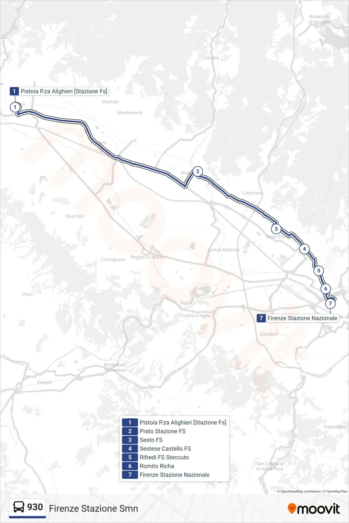 Linea 930 tram (Firenze Stazione Smn) - Percorsi e fermate sulla mappa