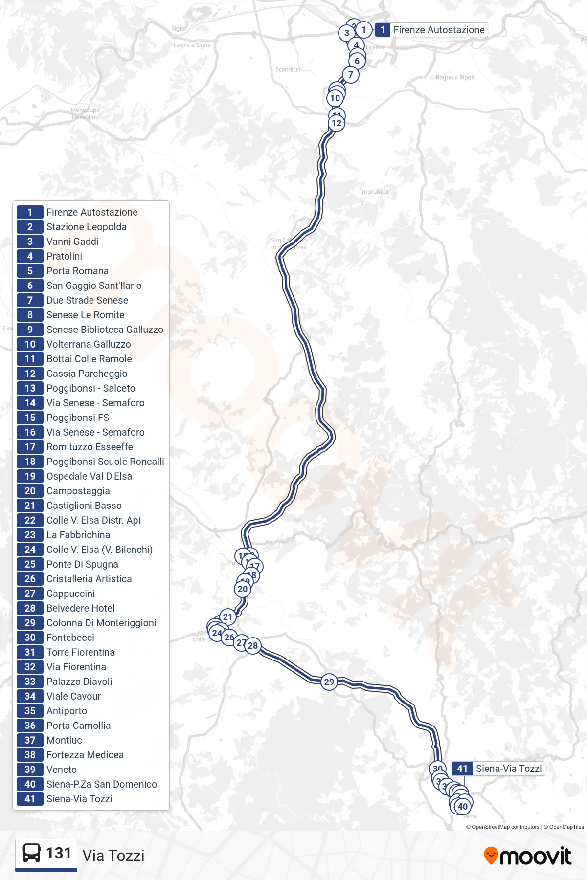 Linea 131 bus (Via Tozzi) - Percorsi e fermate sulla mappa