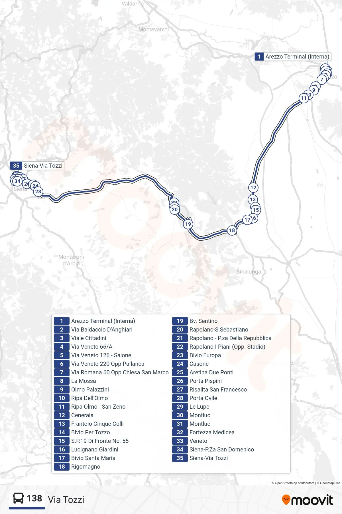 Linea 138 bus (Via Tozzi) - Percorsi e fermate sulla mappa