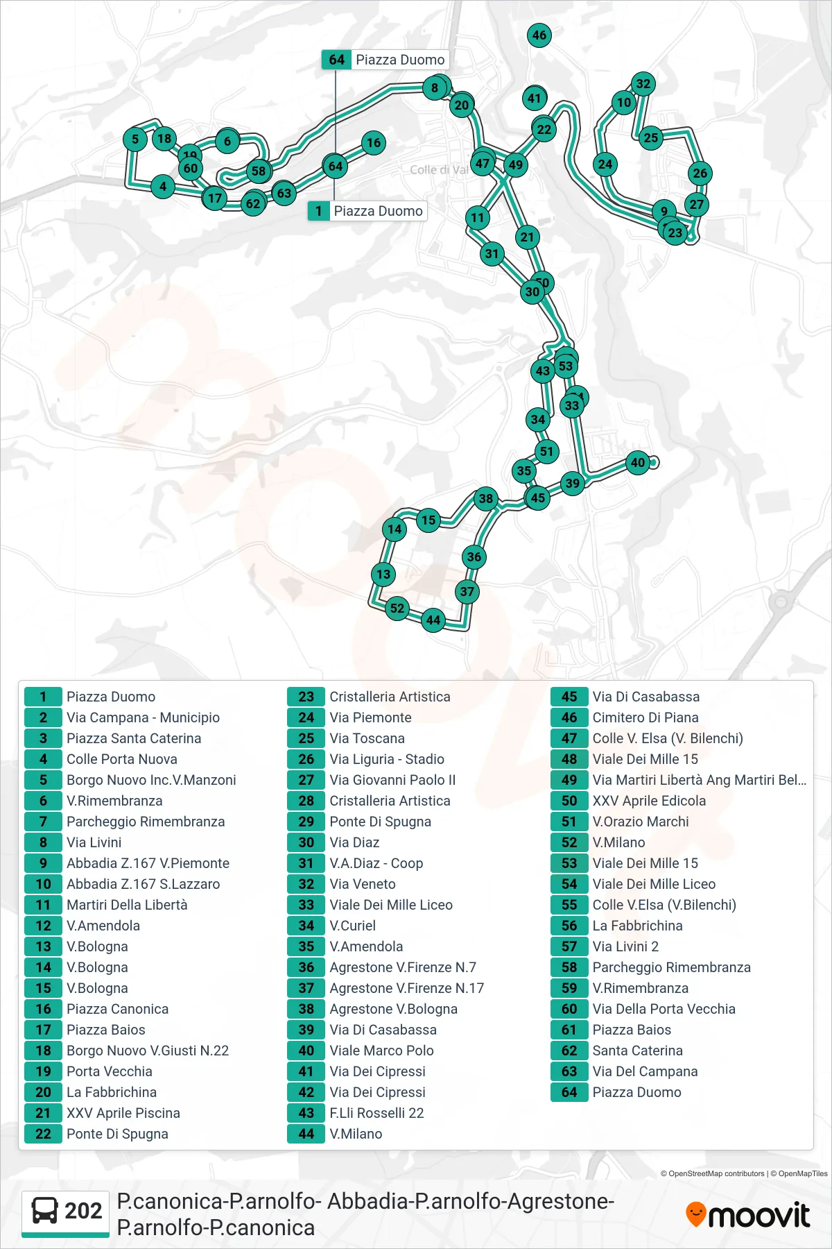 Linea 202 bus (Piazza Canonica) - Percorsi e fermate sulla mappa
