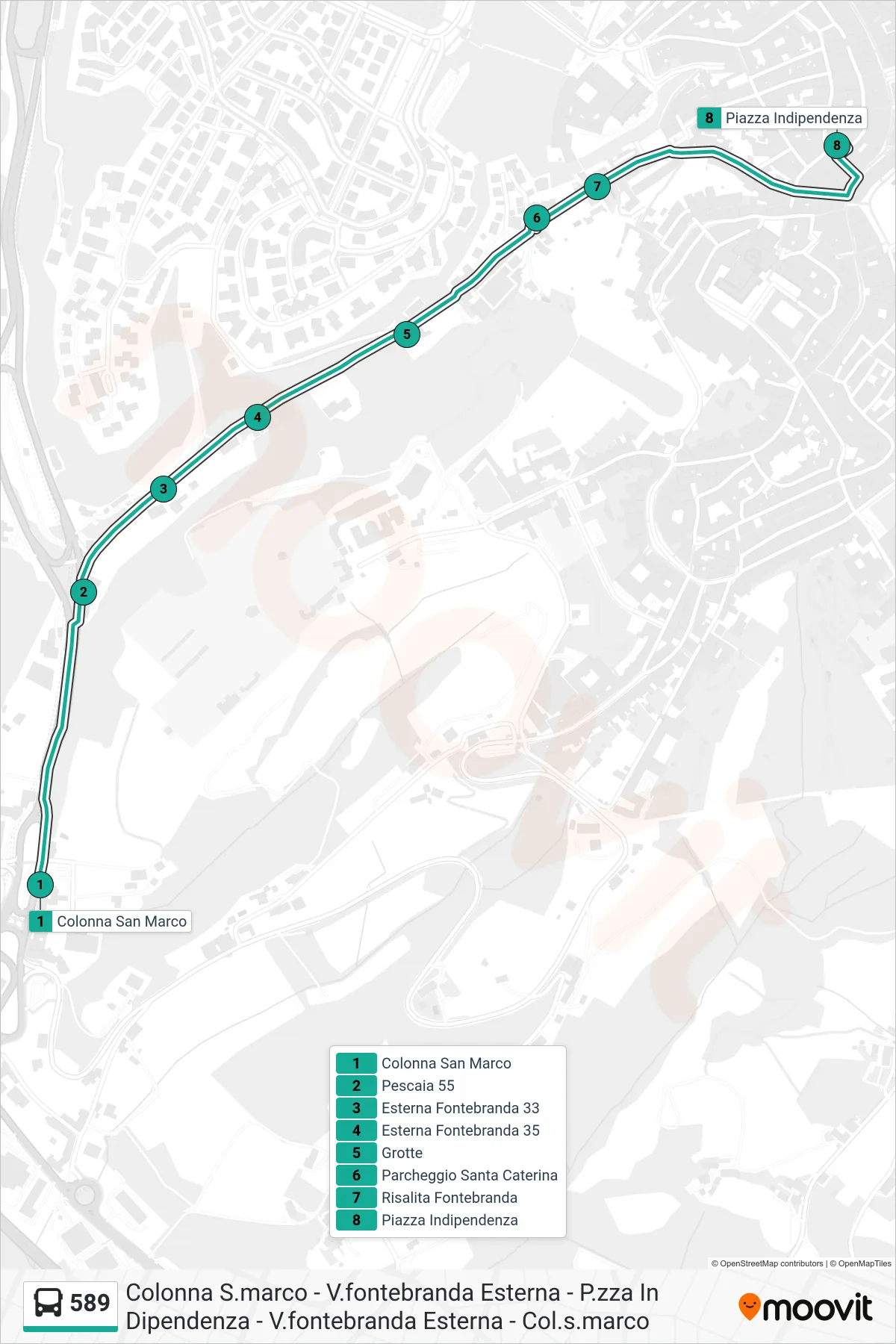 Linea 589 bus (Piazza Indipendenza) - Percorsi e fermate sulla mappa