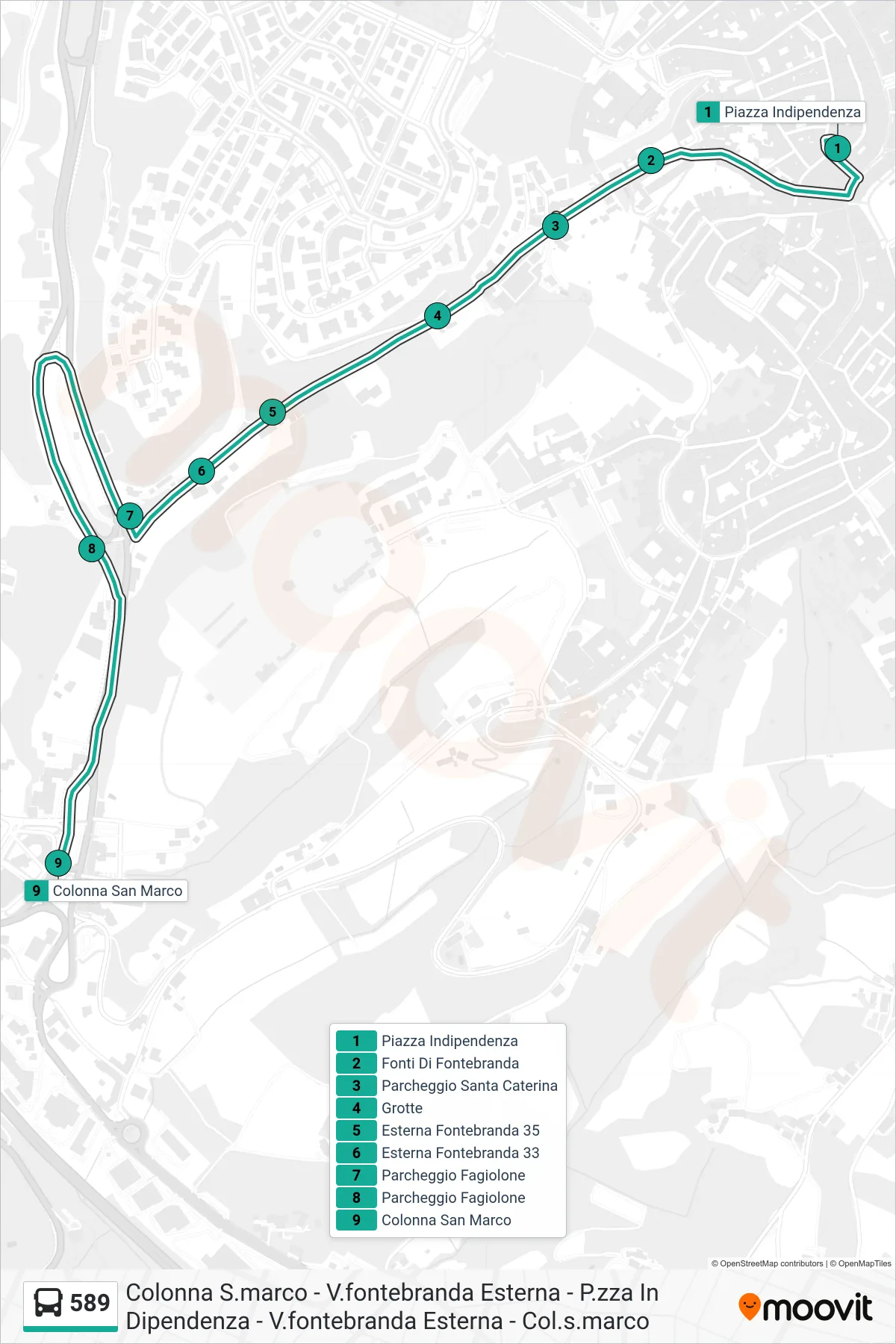 Linea 589 bus (Colonna San Marco) - Percorsi e fermate sulla mappa