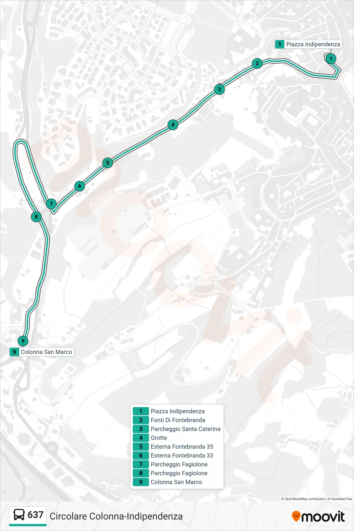 Linea 637  bus (Colonna San Marco) - Percorsi e fermate sulla mappa