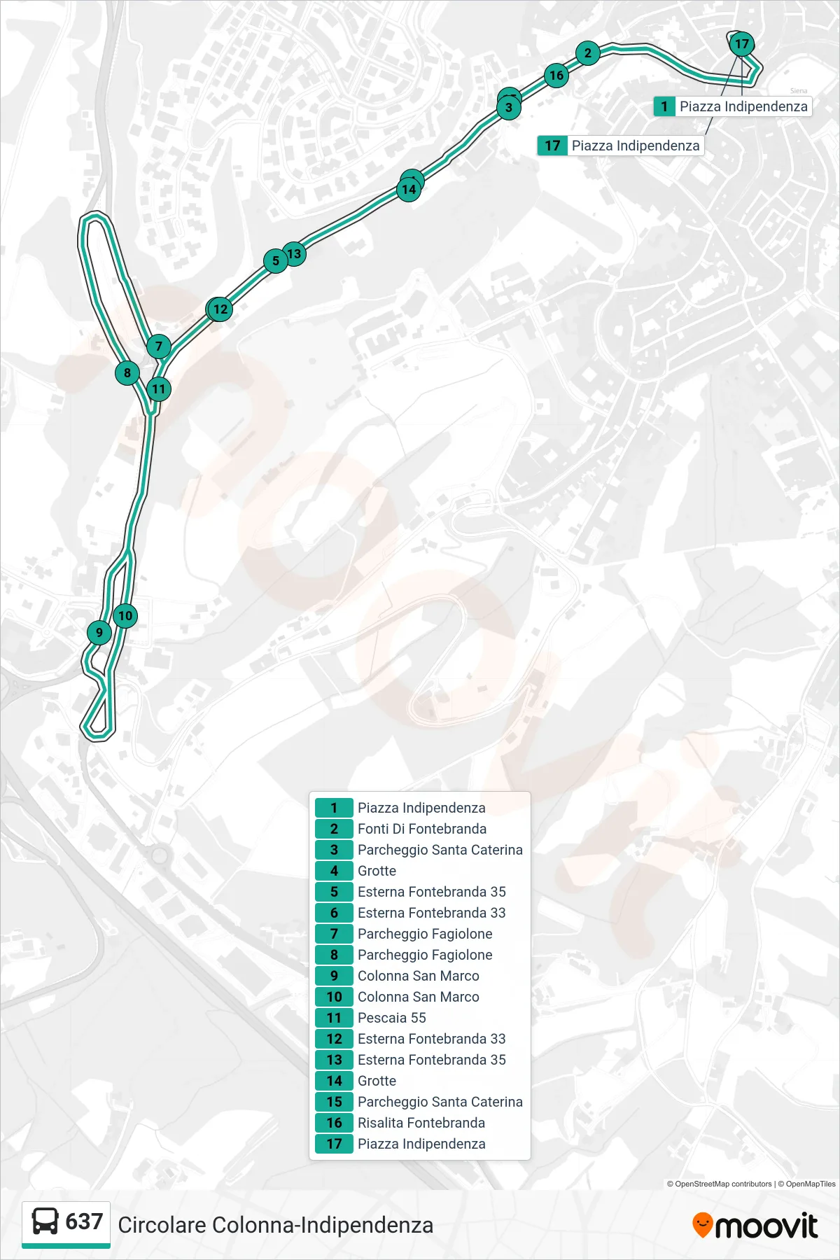 Linea 637  bus (Piazza Indipendenza) - Percorsi e fermate sulla mappa