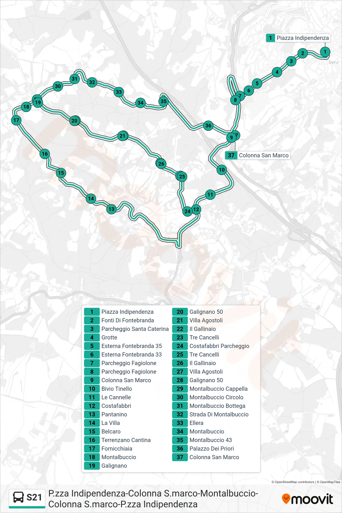 Linea S21 bus (Colonna San Marco) - Percorsi e fermate sulla mappa