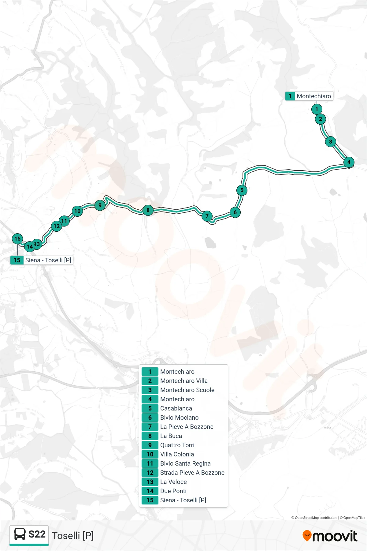 Linea S22  bus (Toselli [P]) - Percorsi e fermate sulla mappa