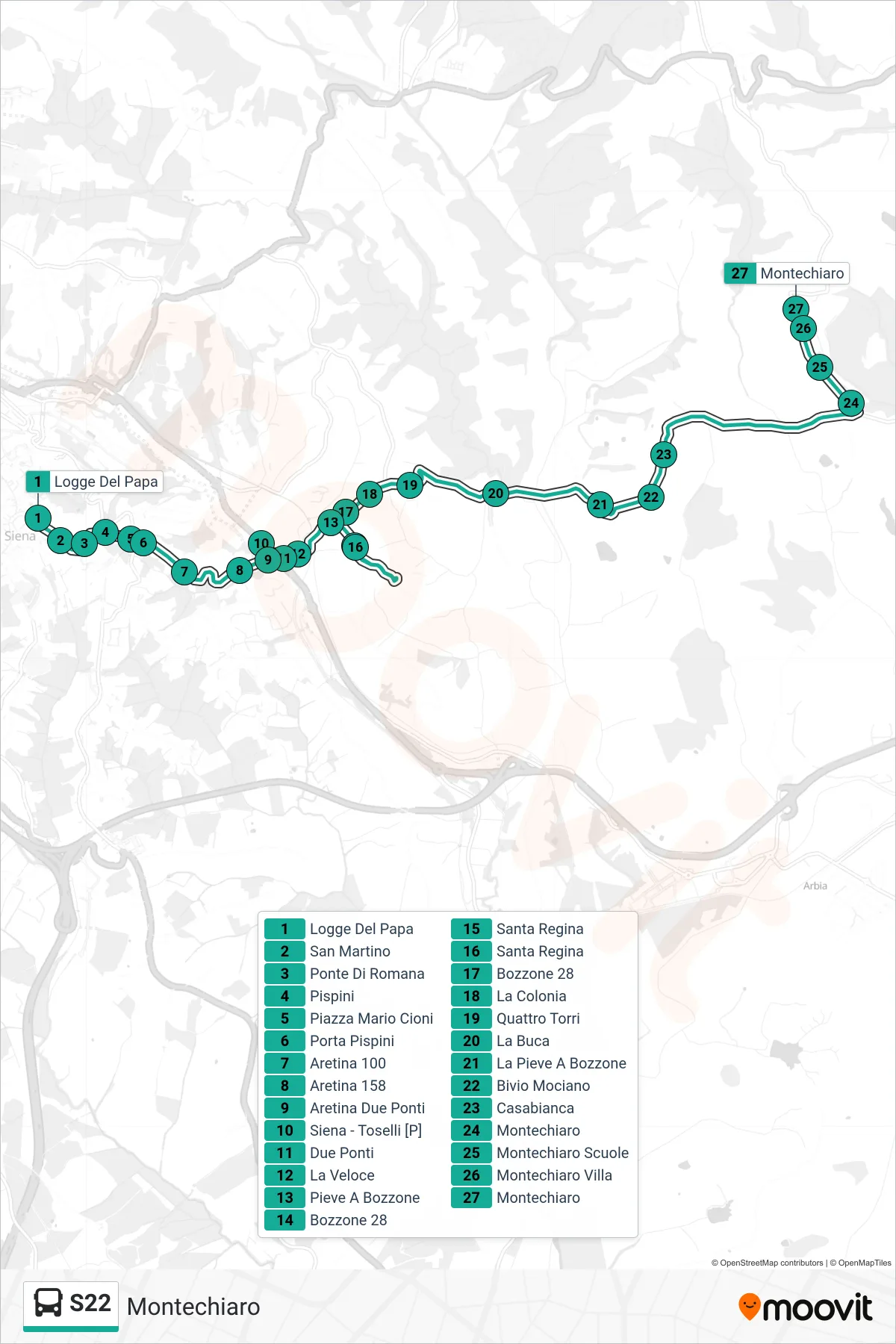 Linea S22  bus (Montechiaro) - Percorsi e fermate sulla mappa