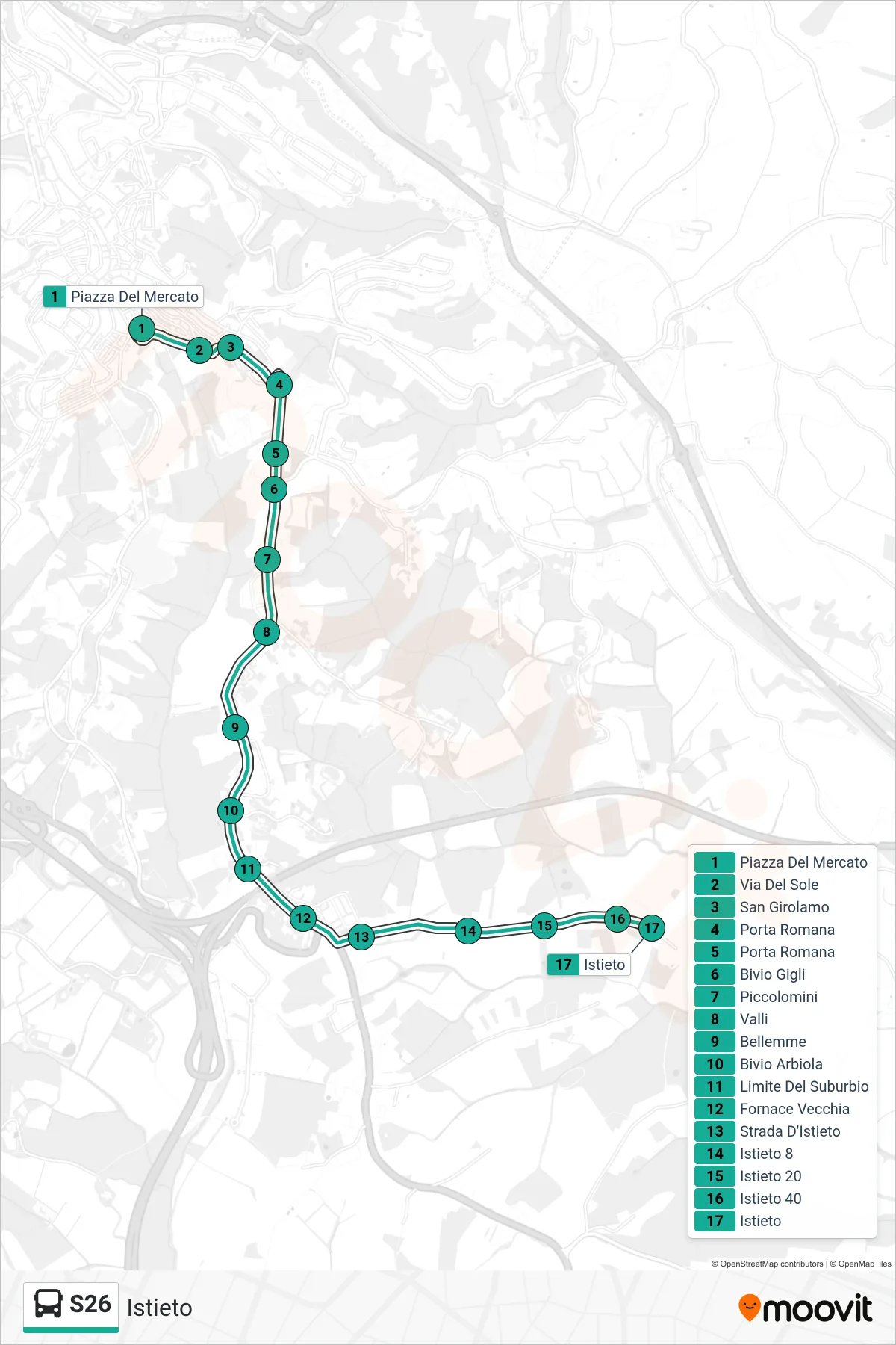 Linea S26 bus (Istieto) - Percorsi e fermate sulla mappa